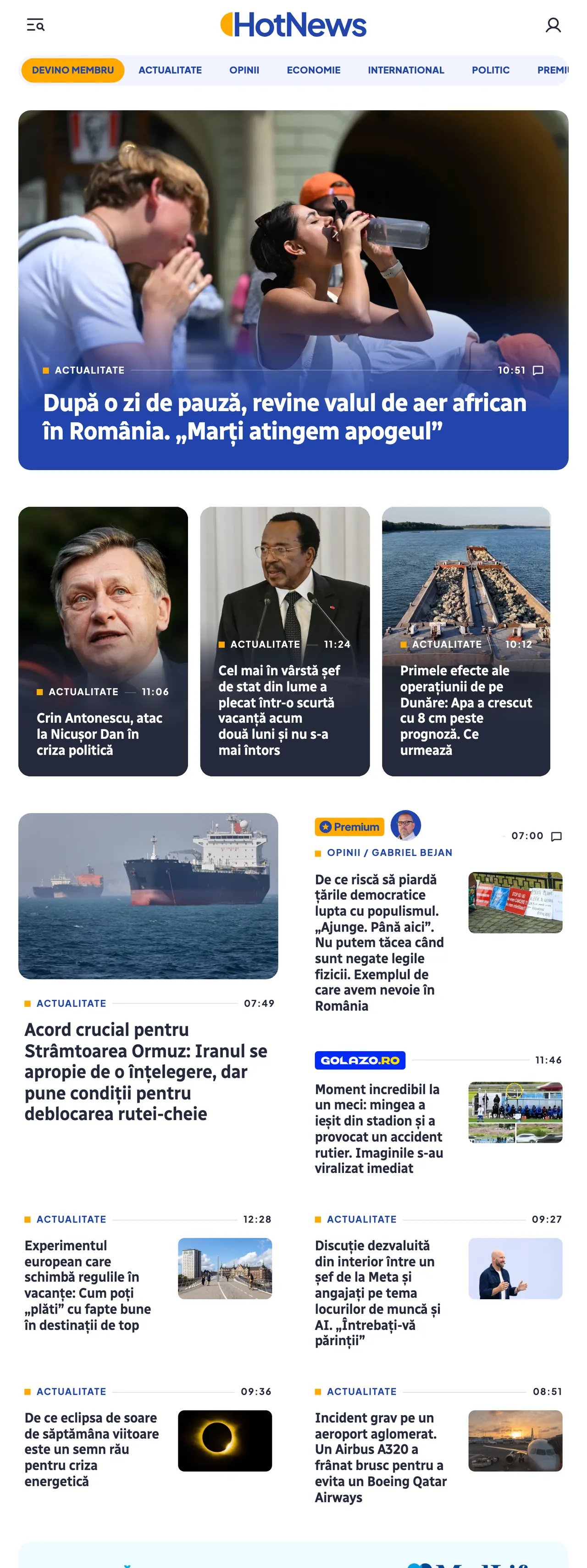 Screenshot of the HotNews.ro front page