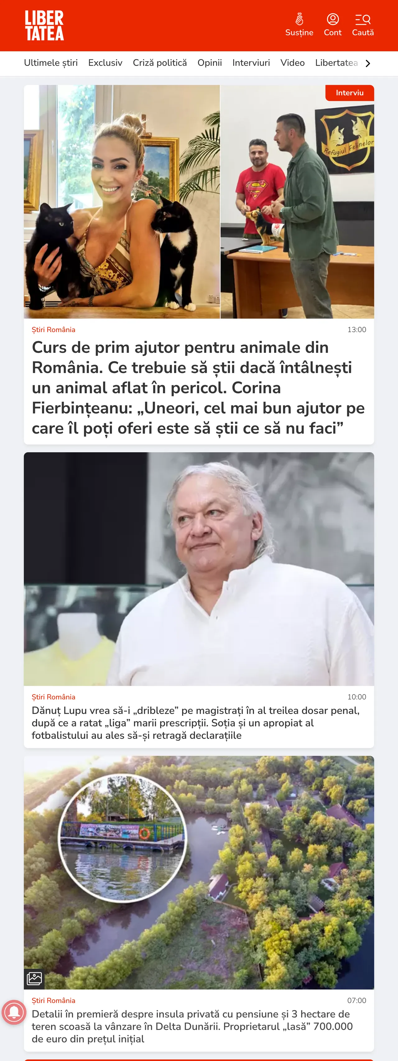 Screenshot of the Libertatea front page