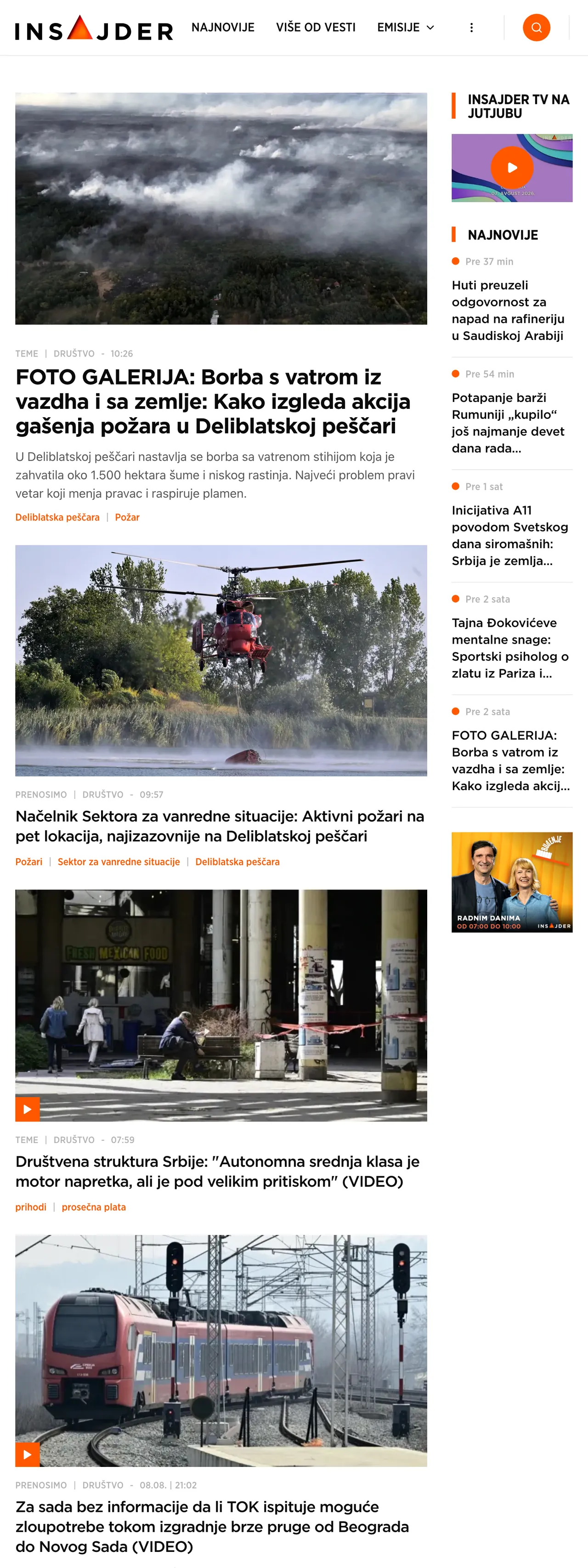 Screenshot of the Insajder front page