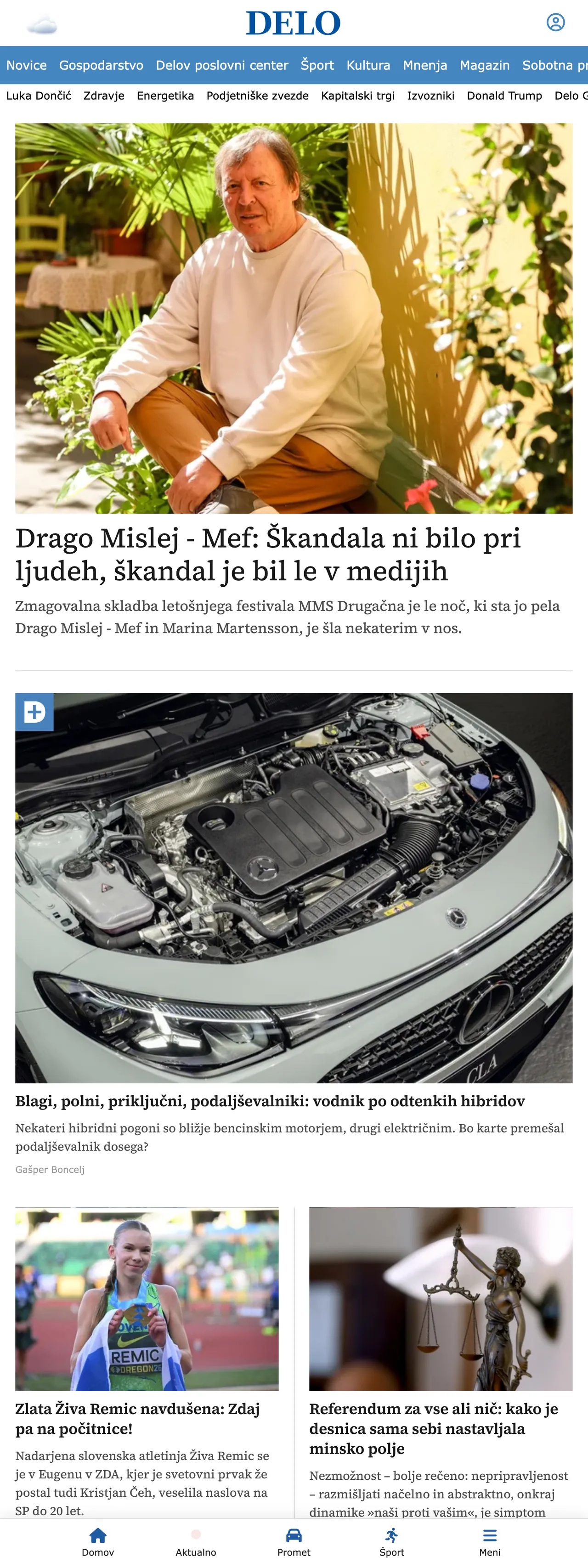 Screenshot of the Delo front page