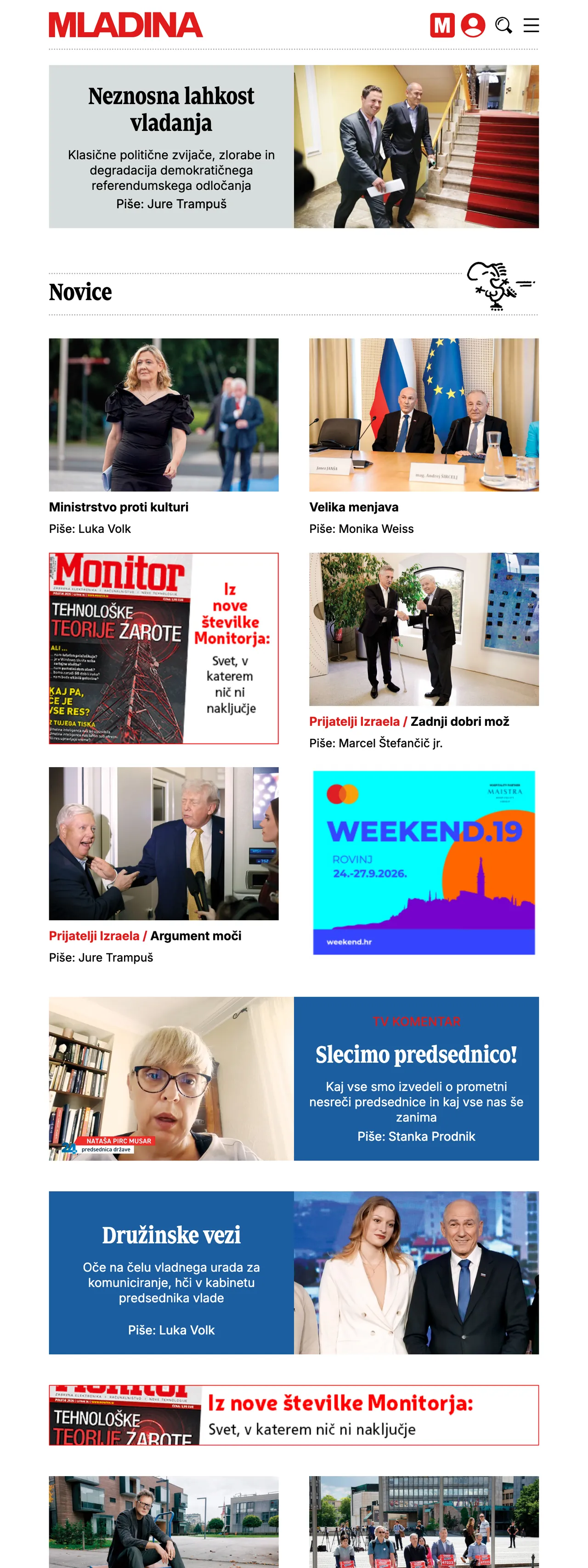 Screenshot of the Mladina front page