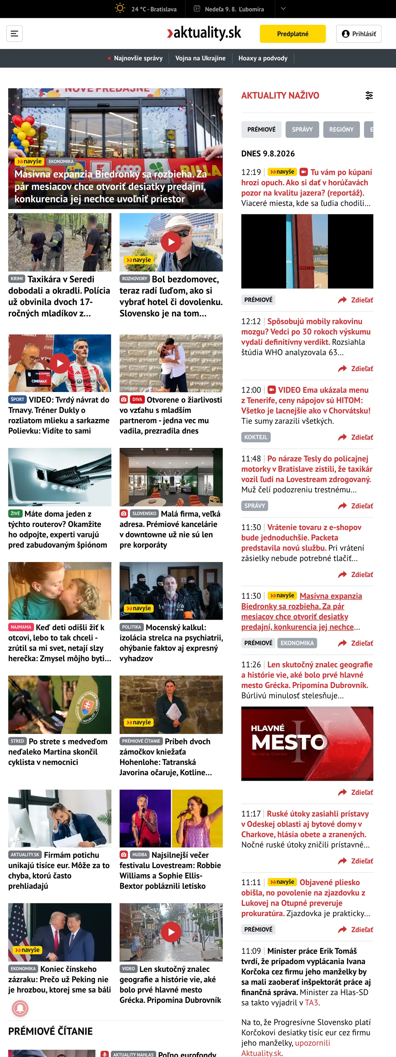 Screenshot of the Aktuality.sk front page