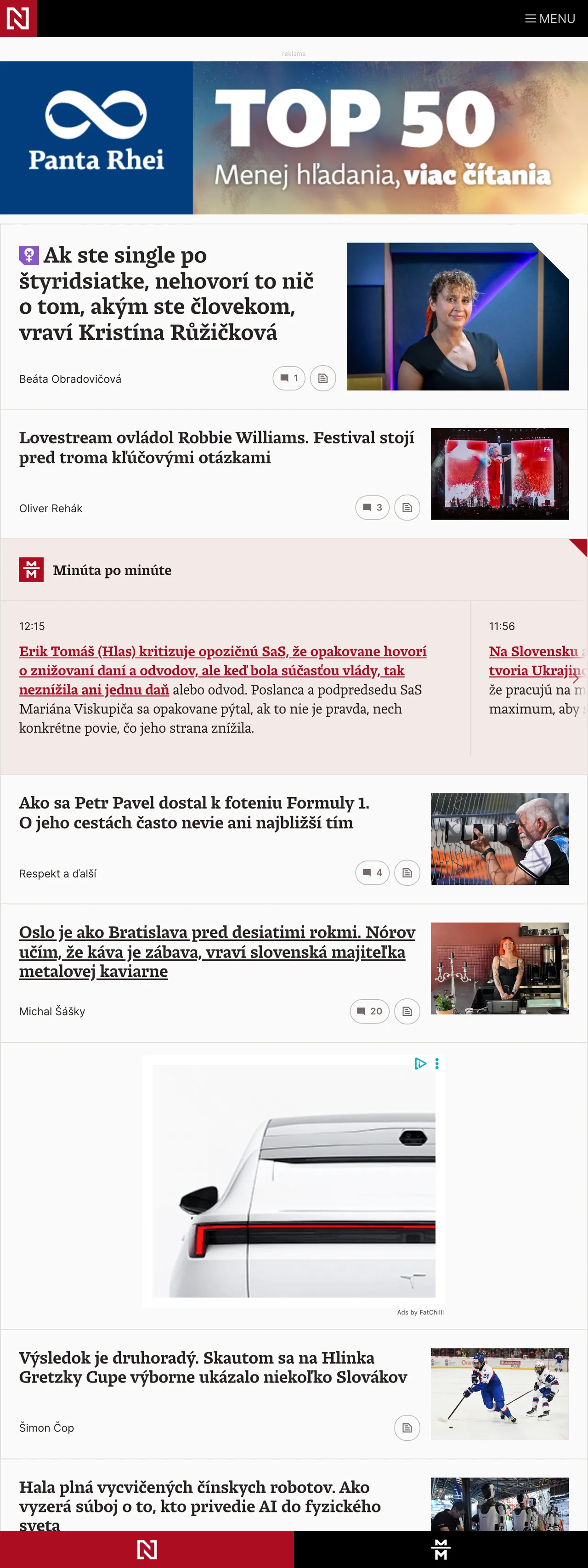 Screenshot of the Denník N front page