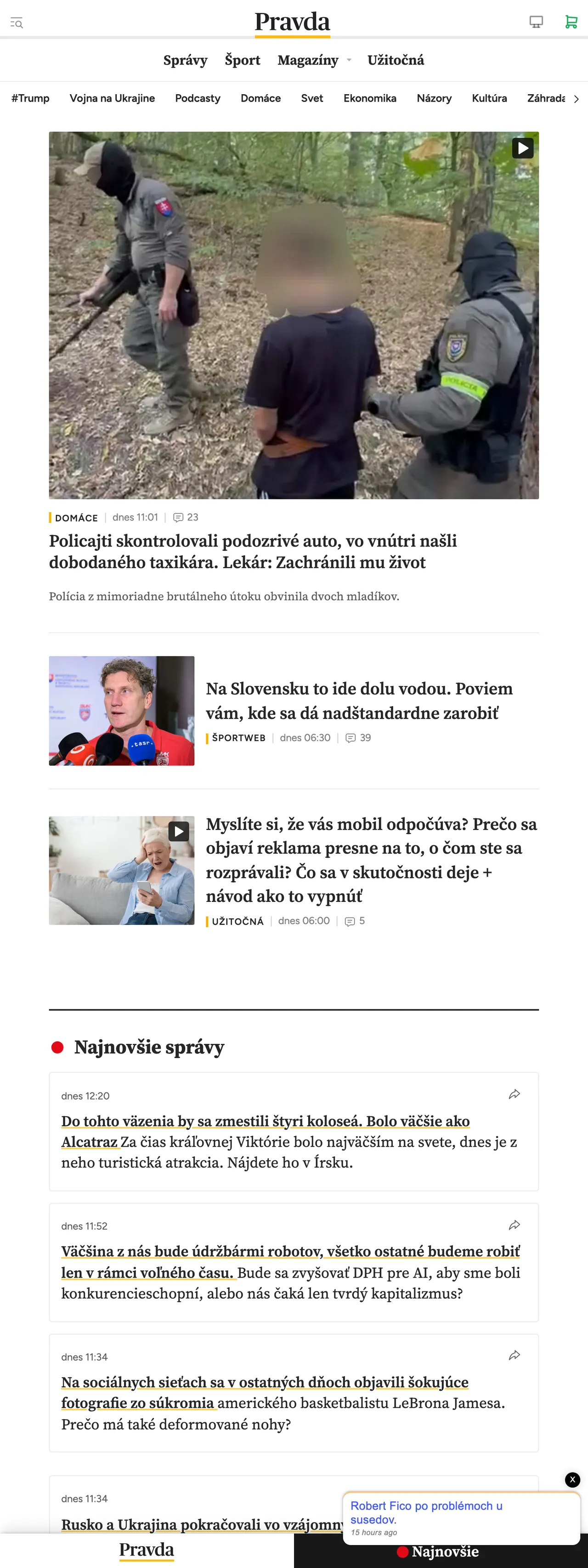 Screenshot of the Pravda front page
