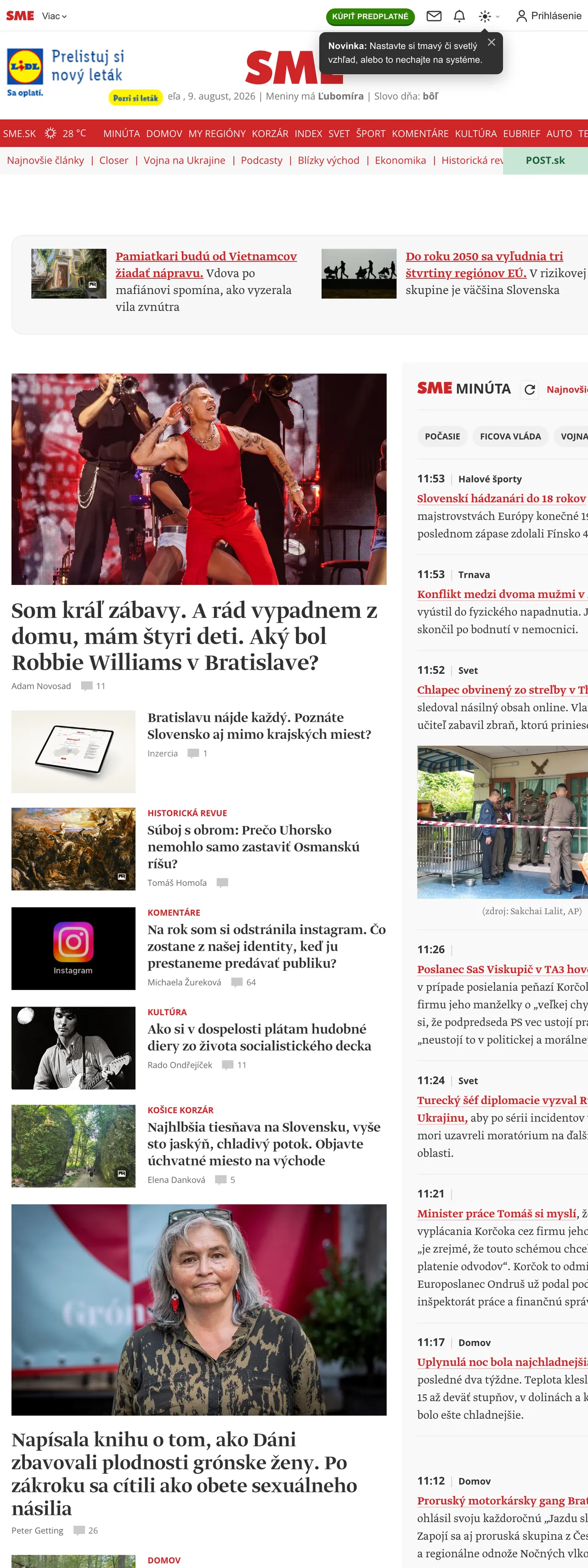 Screenshot of the SME front page