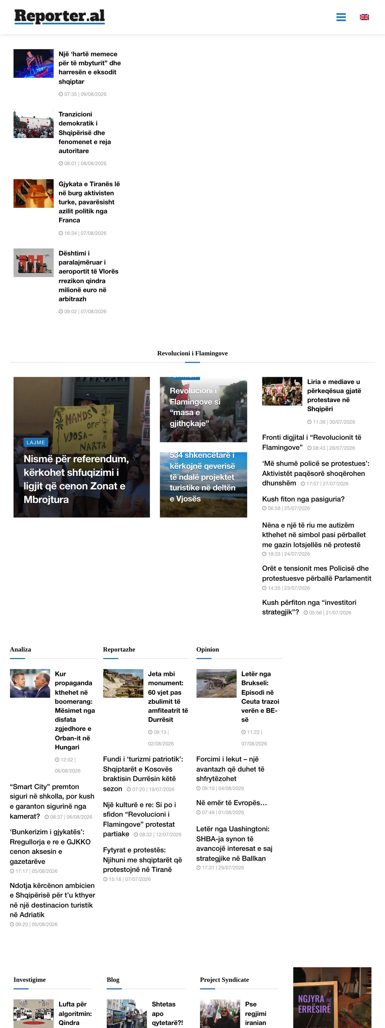 Screenshot of the Reporter.al front page