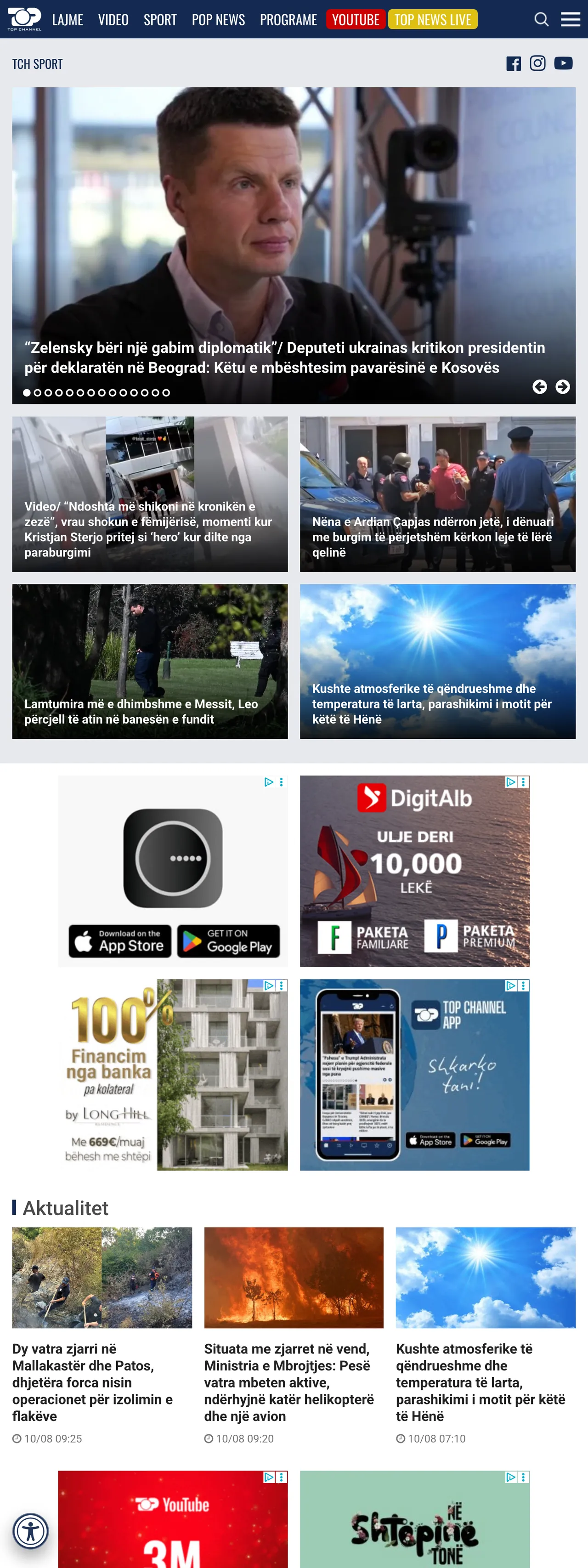 Screenshot of the Top Channel front page