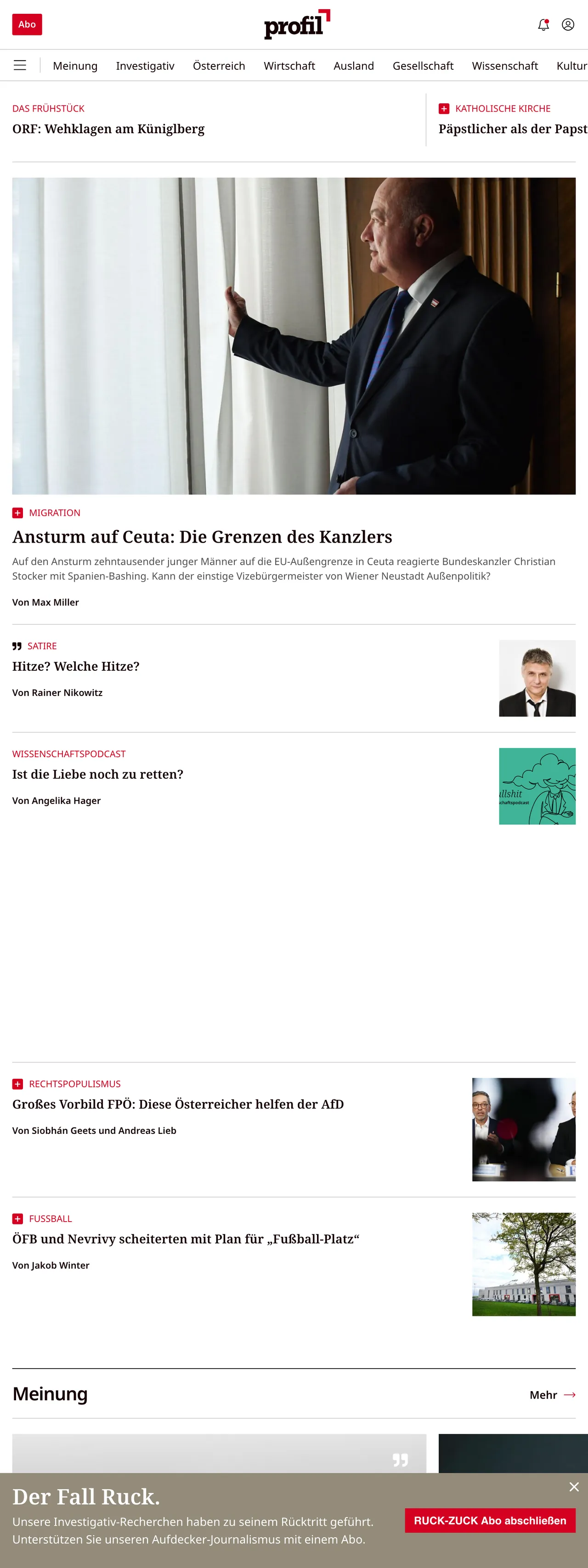 Screenshot of the profil front page