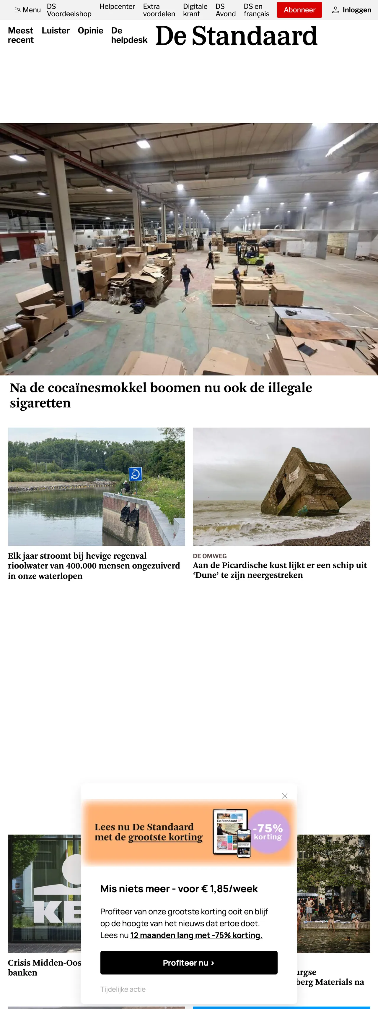 Screenshot of the De Standaard front page
