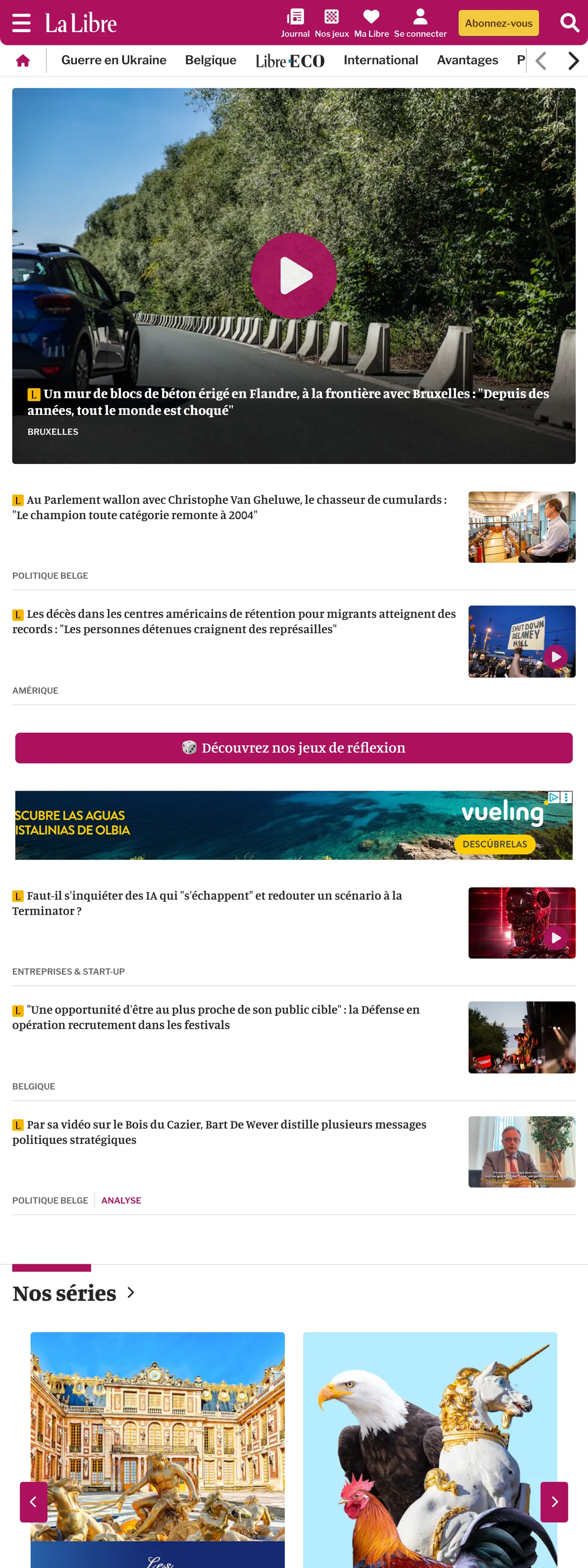 Screenshot of the La Libre front page