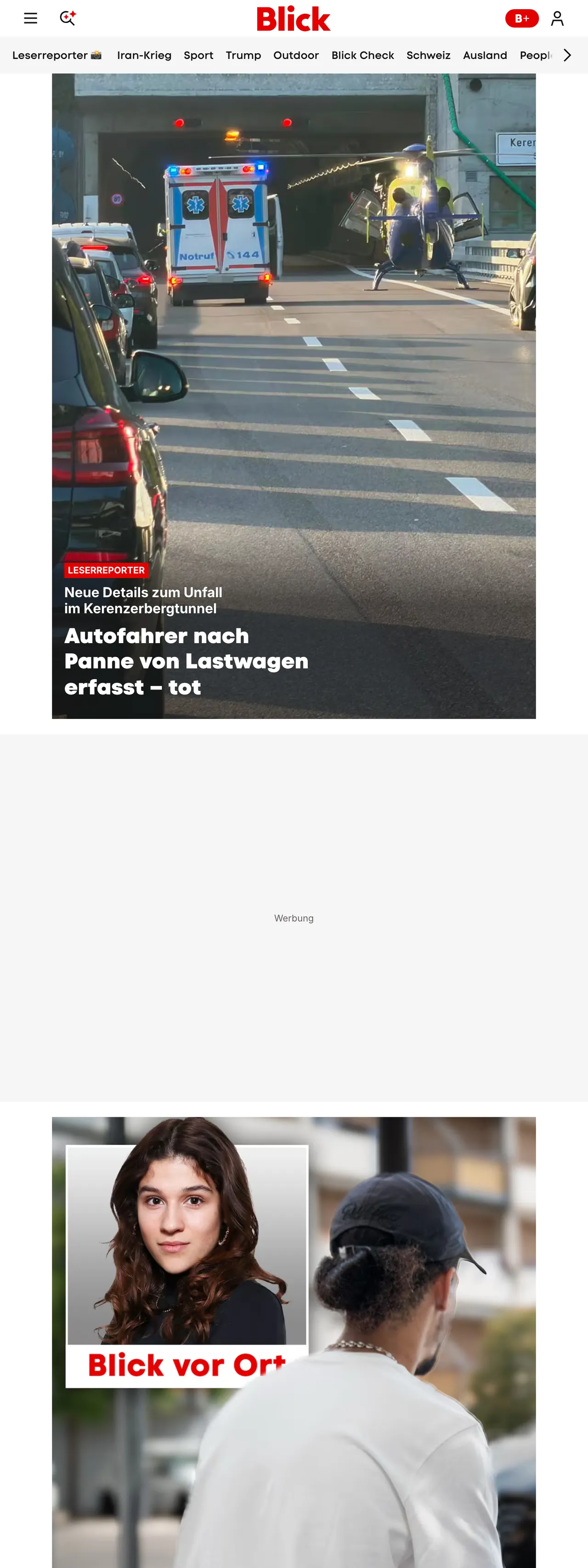 Screenshot of the Blick front page