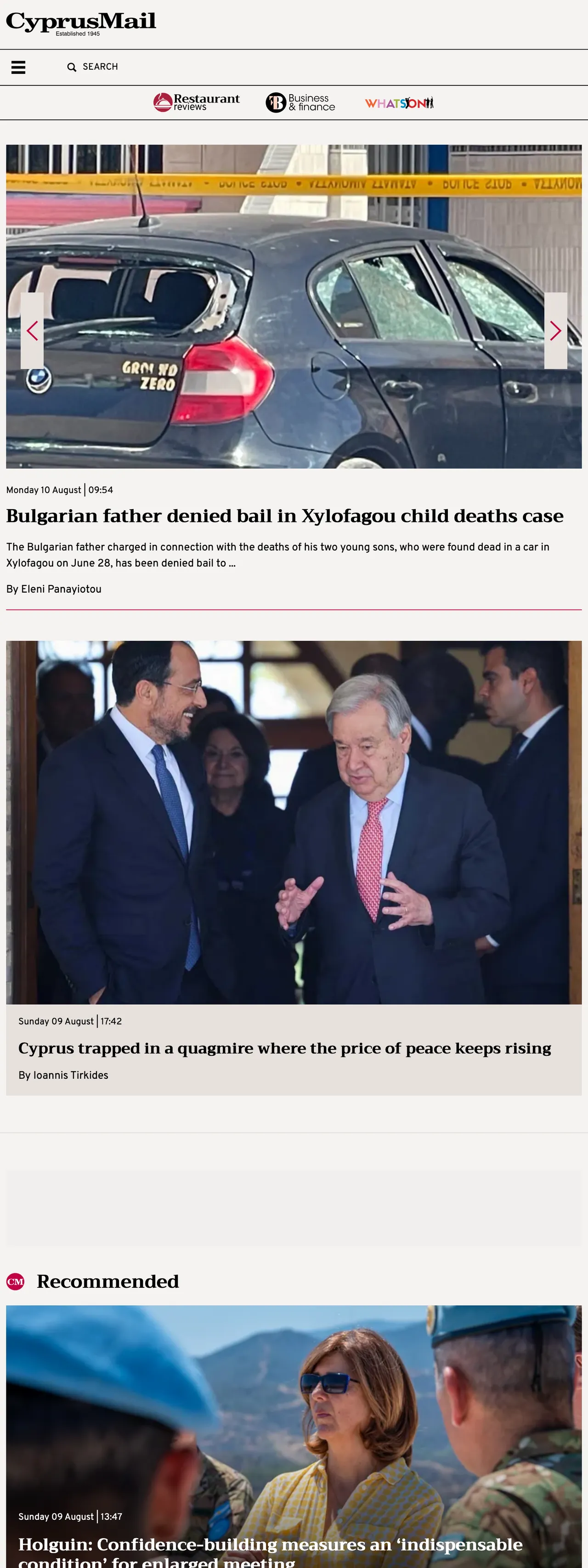 Screenshot of the Cyprus Mail front page