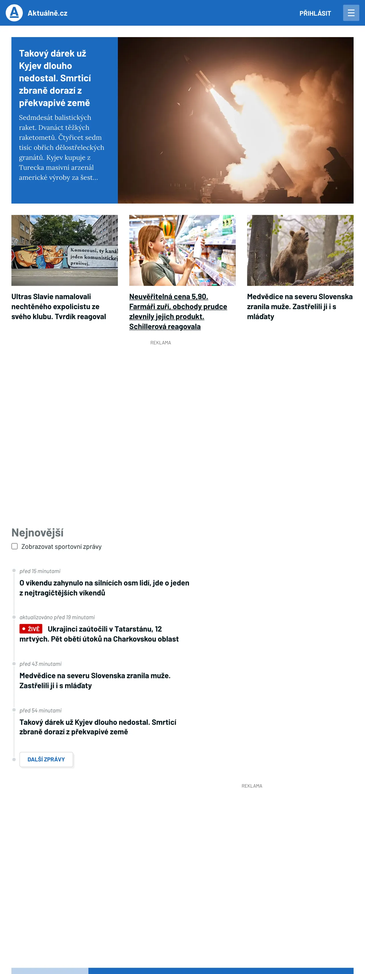Screenshot of the Aktuálně.cz front page