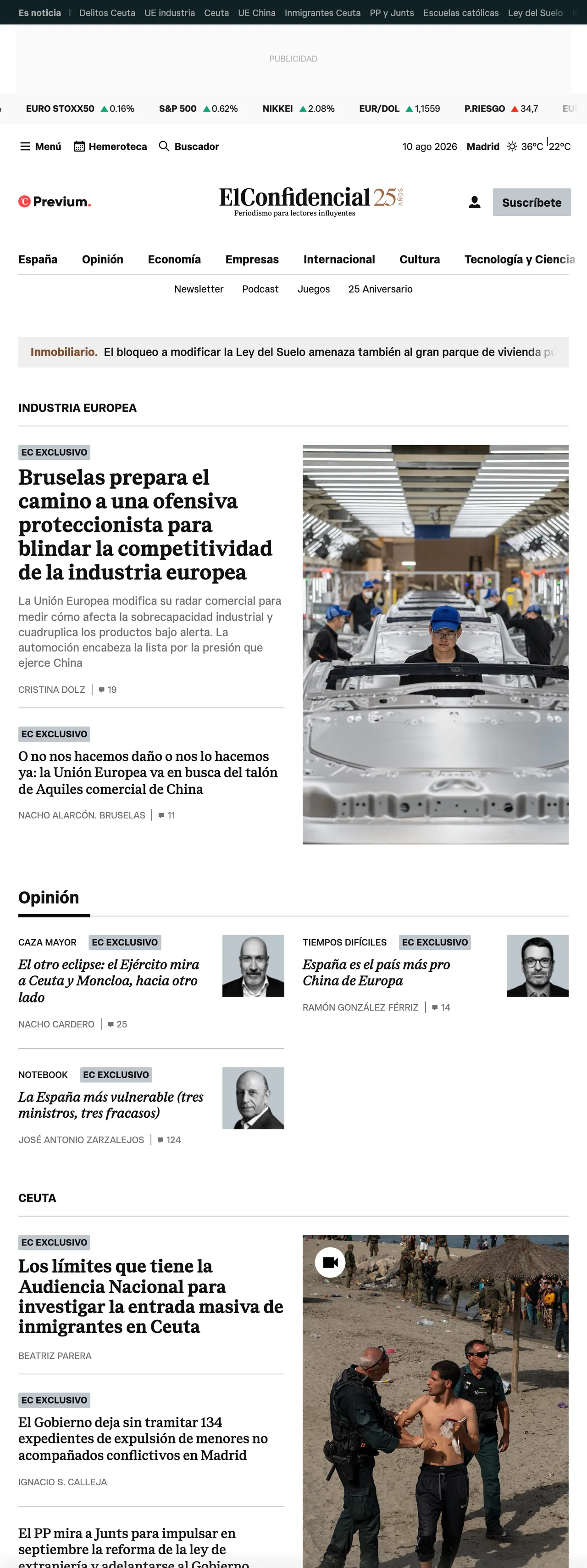 Screenshot of the El Confidencial front page