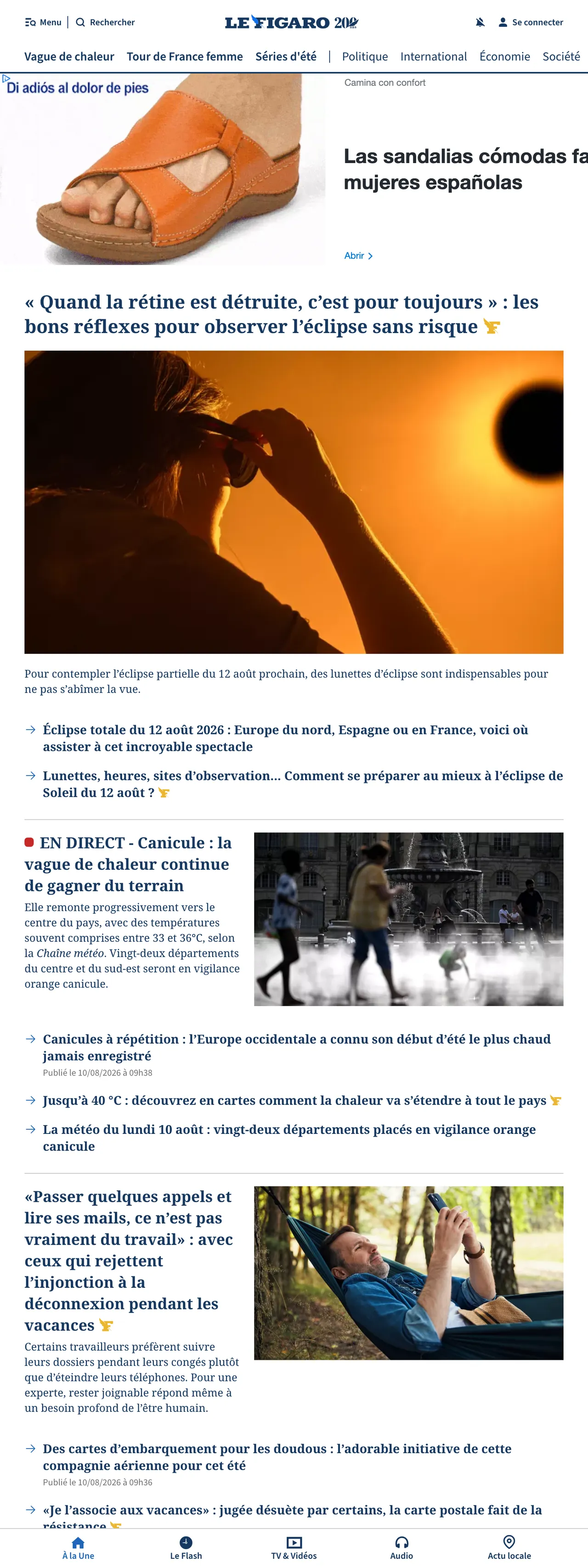 Screenshot of the Le Figaro front page