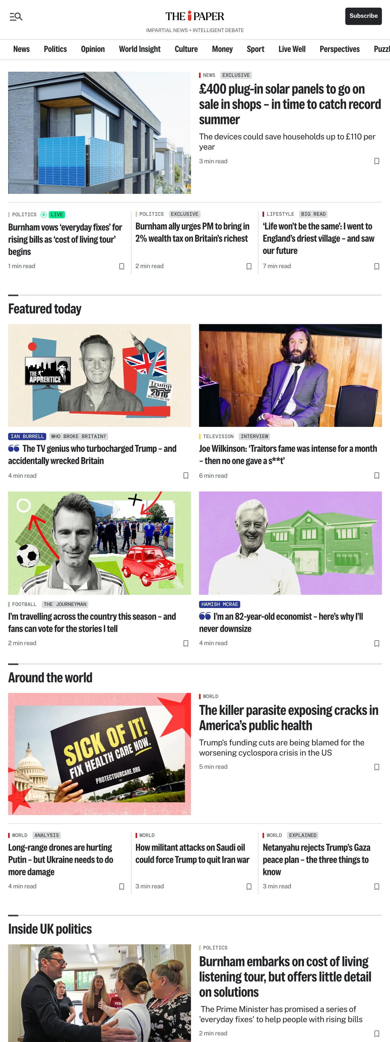 Screenshot of the The i Paper front page