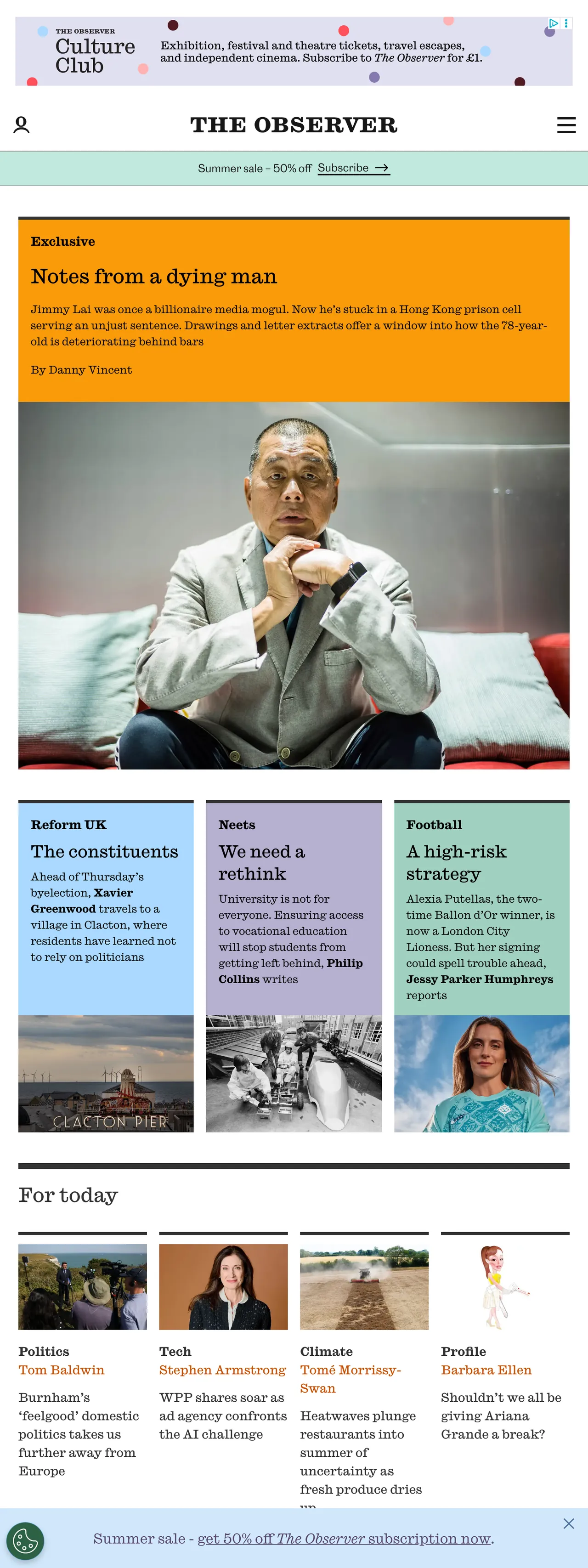 Screenshot of the The Observer front page