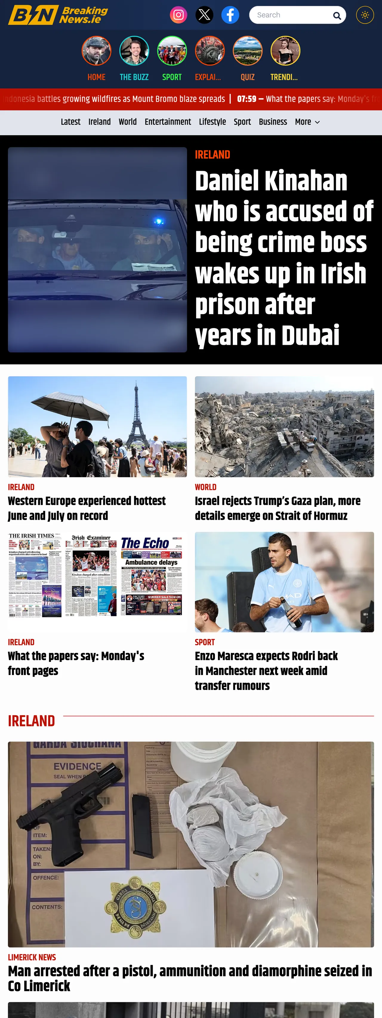 Screenshot of the BreakingNews.ie front page