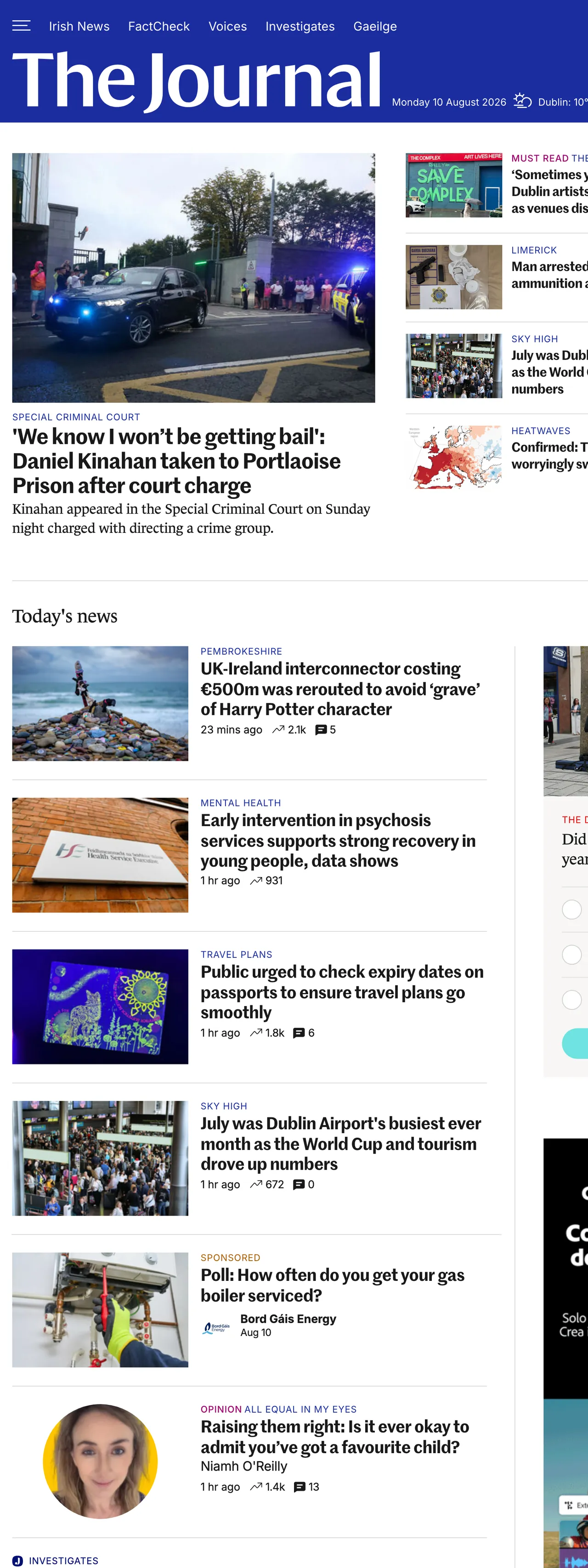 Screenshot of the TheJournal.ie front page
