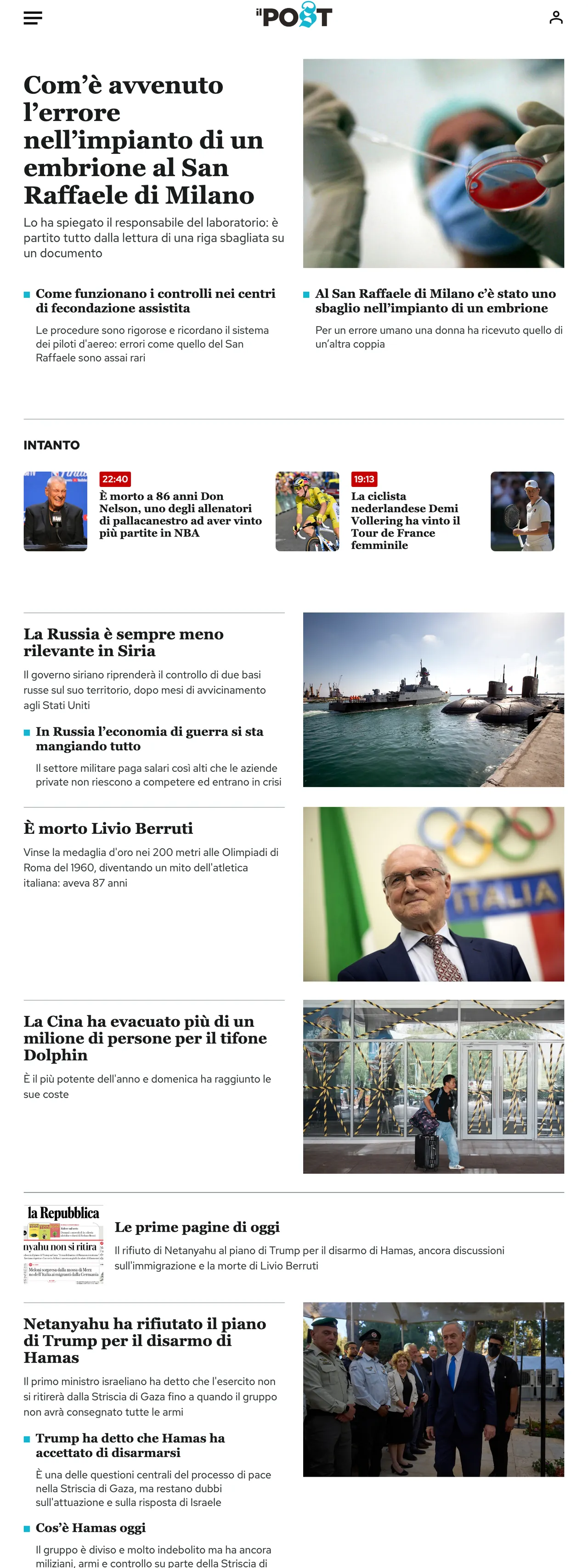 Screenshot of the Il Post front page