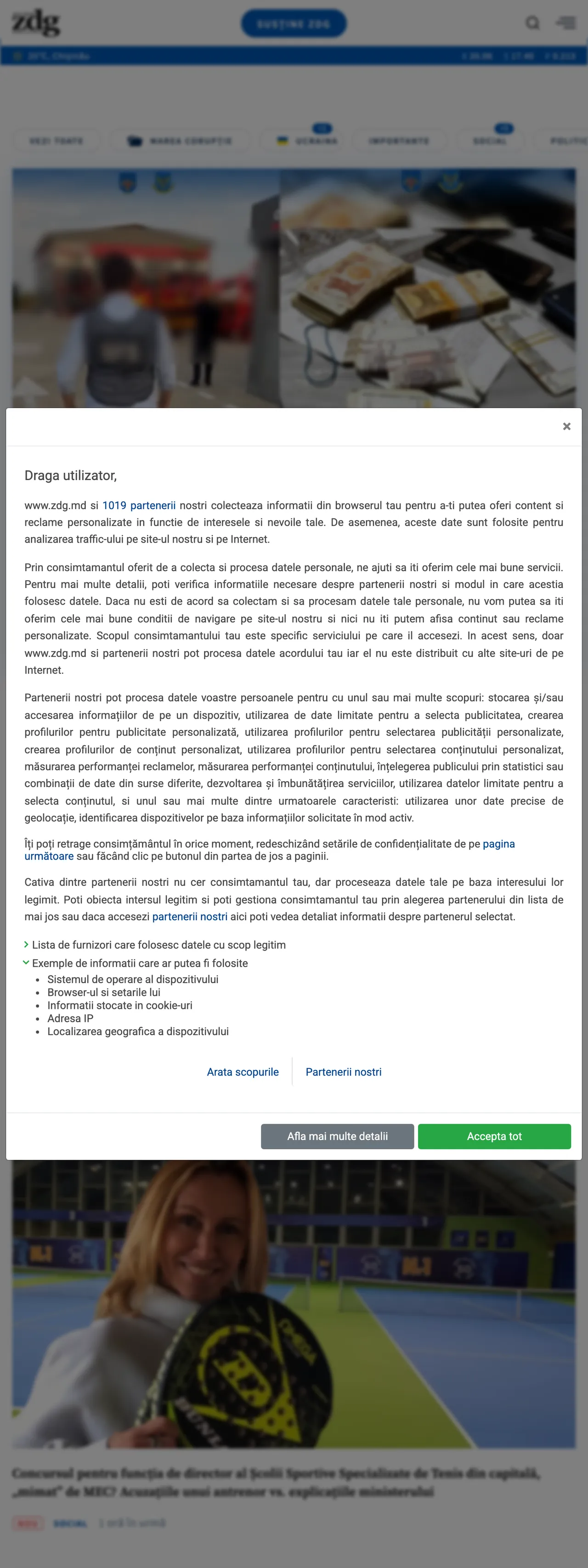 Screenshot of the Ziarul de Gardă front page