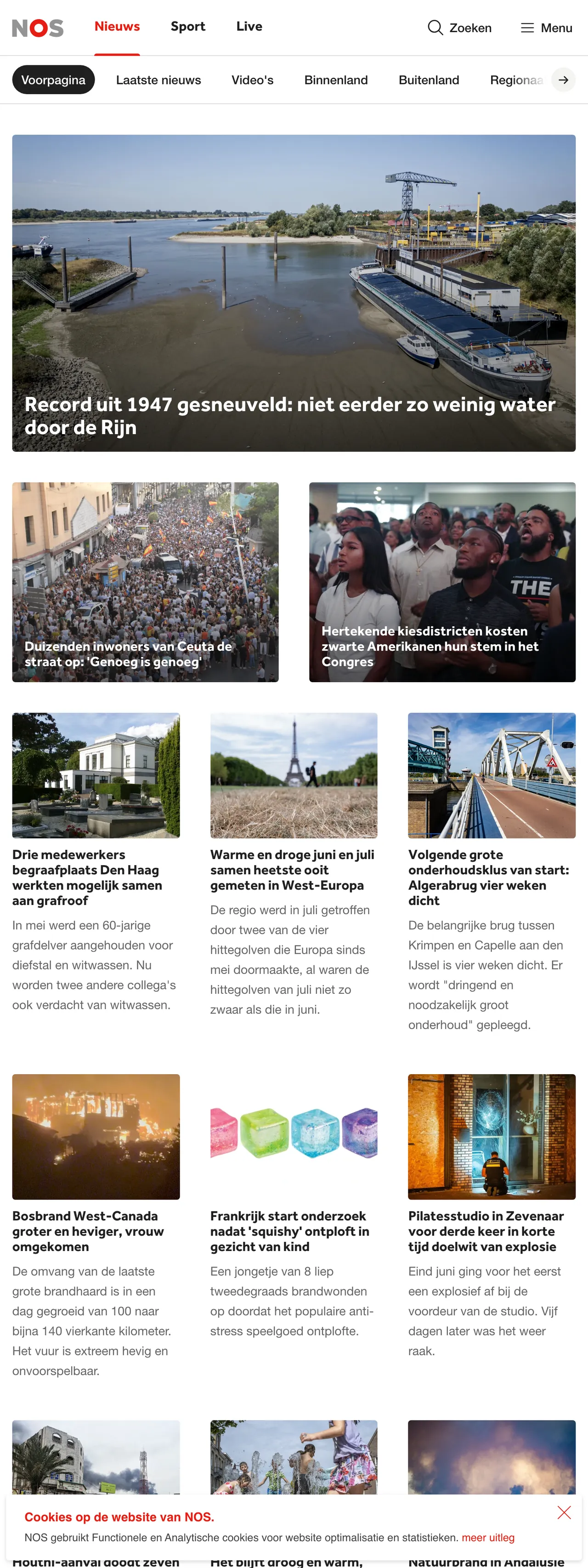 Screenshot of the NOS front page