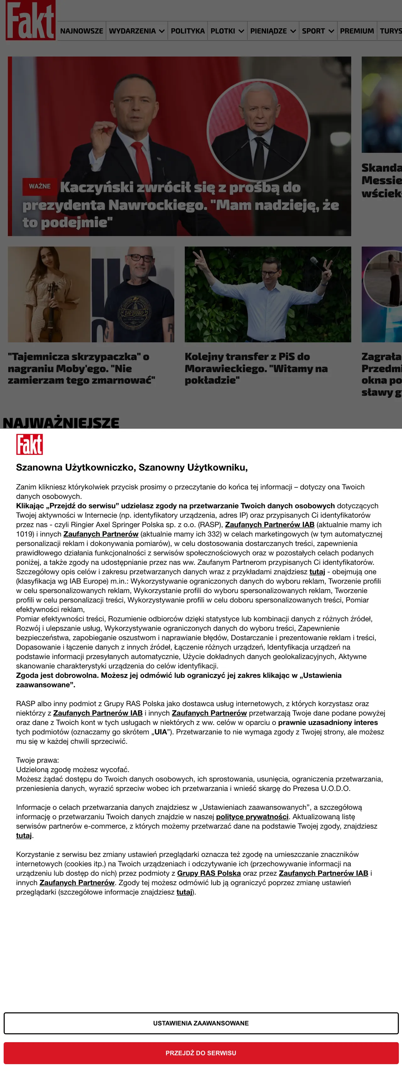 Screenshot of the Fakt front page