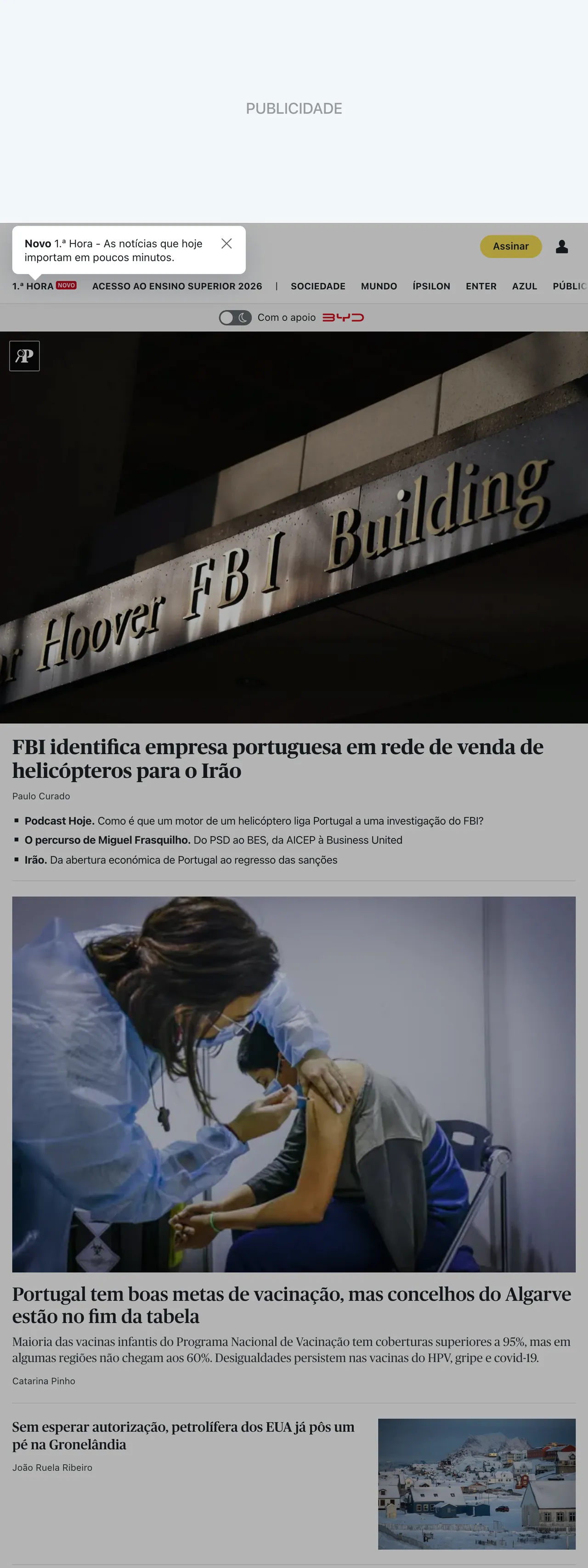 Screenshot of the Público front page