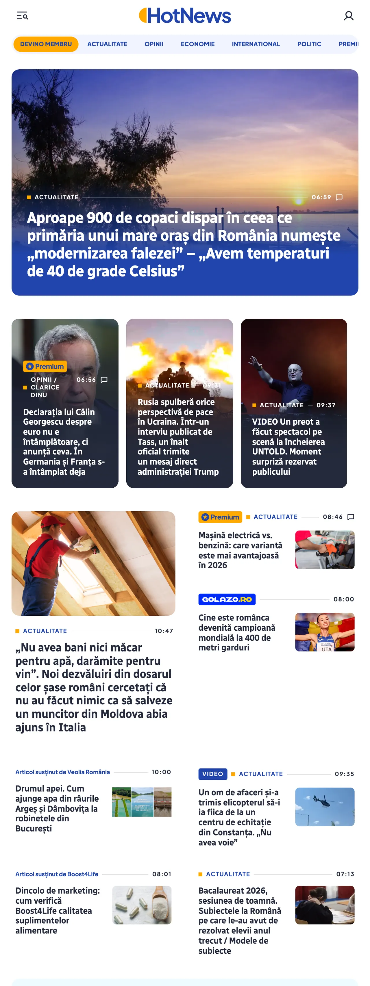 Screenshot of the HotNews.ro front page