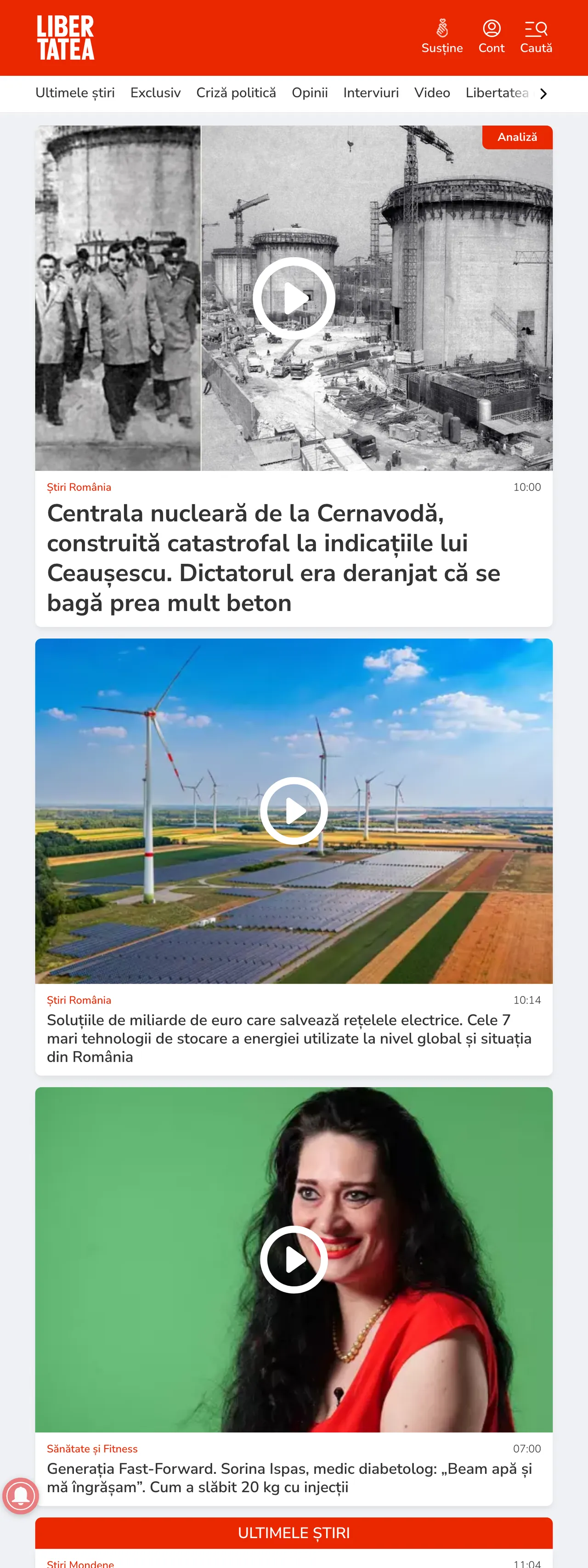 Screenshot of the Libertatea front page