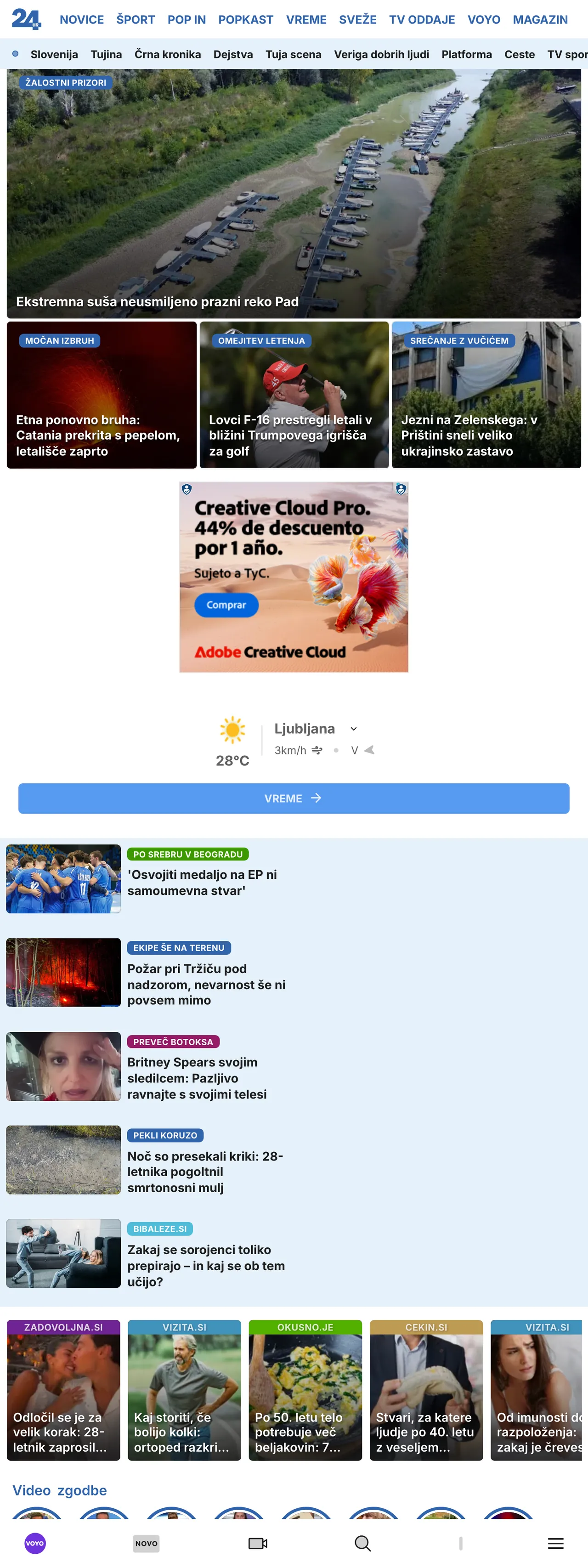 Screenshot of the 24ur front page