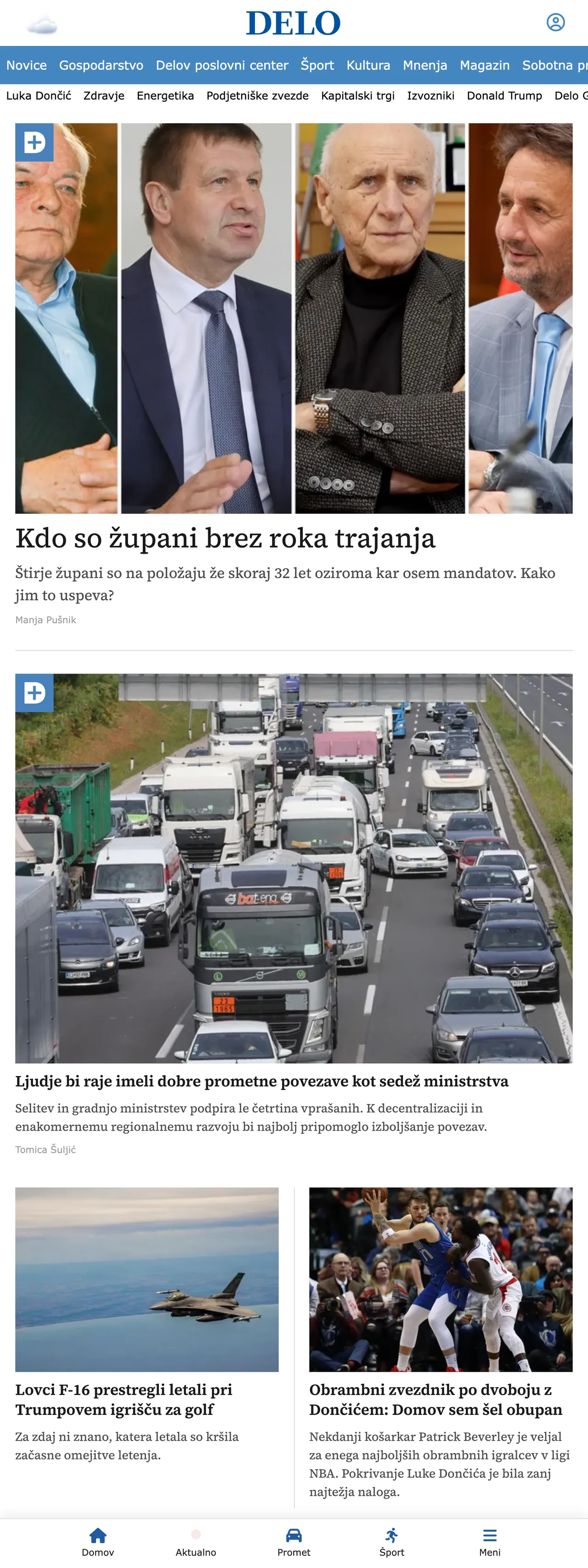 Screenshot of the Delo front page