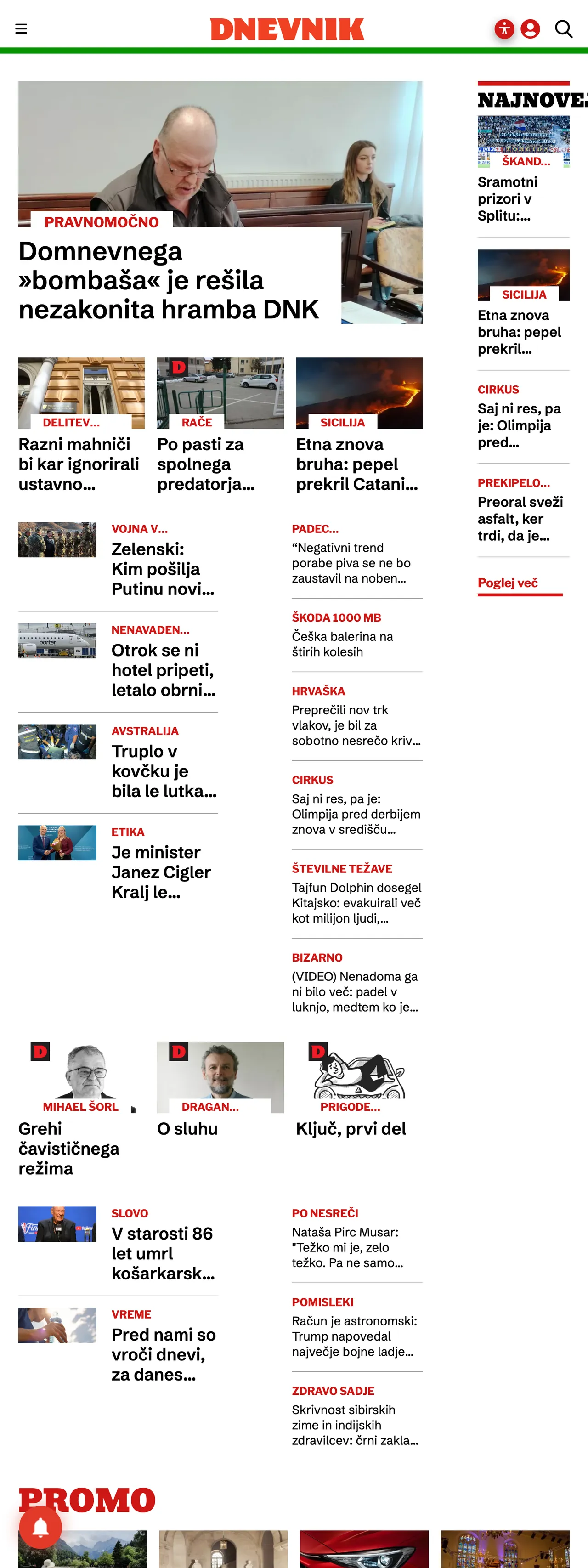 Screenshot of the Dnevnik front page