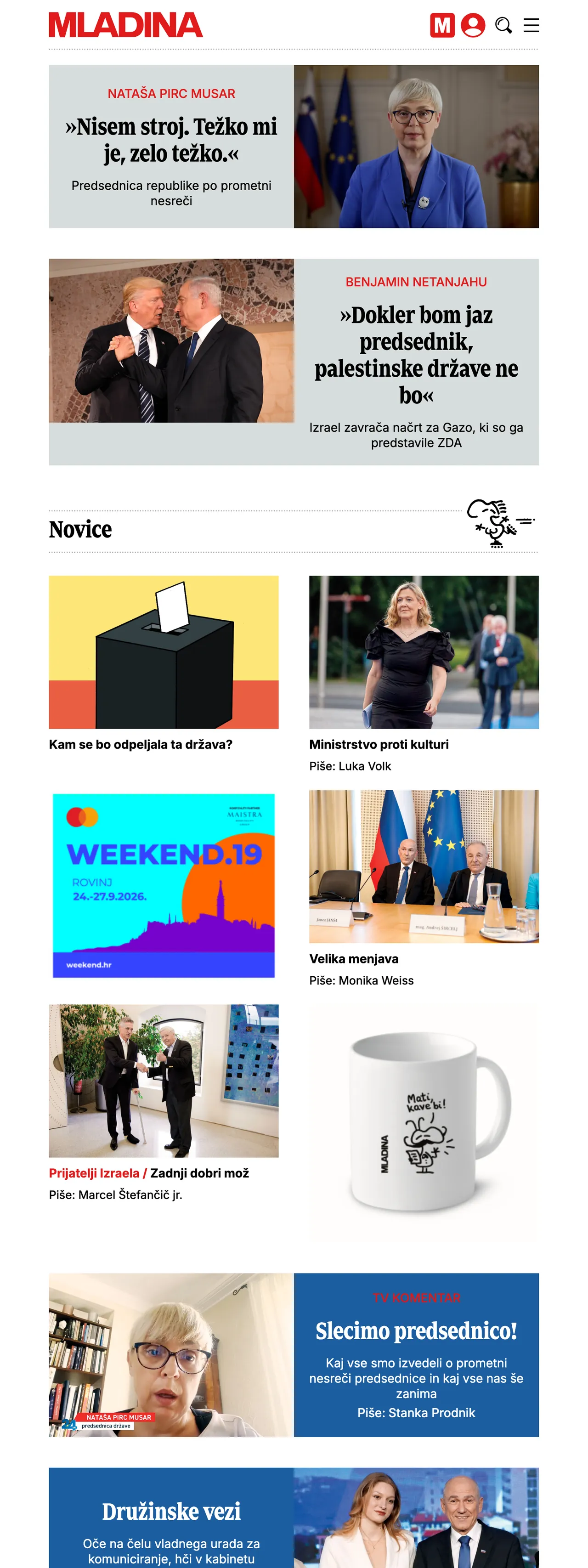 Screenshot of the Mladina front page