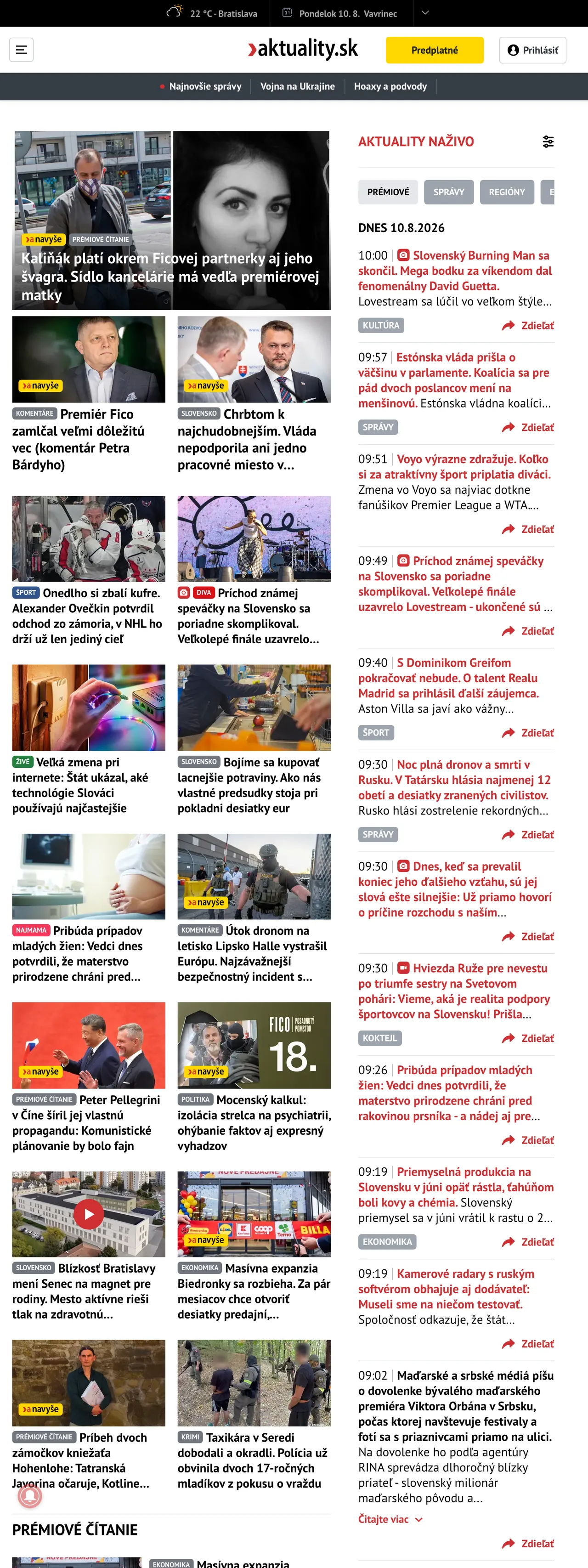 Screenshot of the Aktuality.sk front page