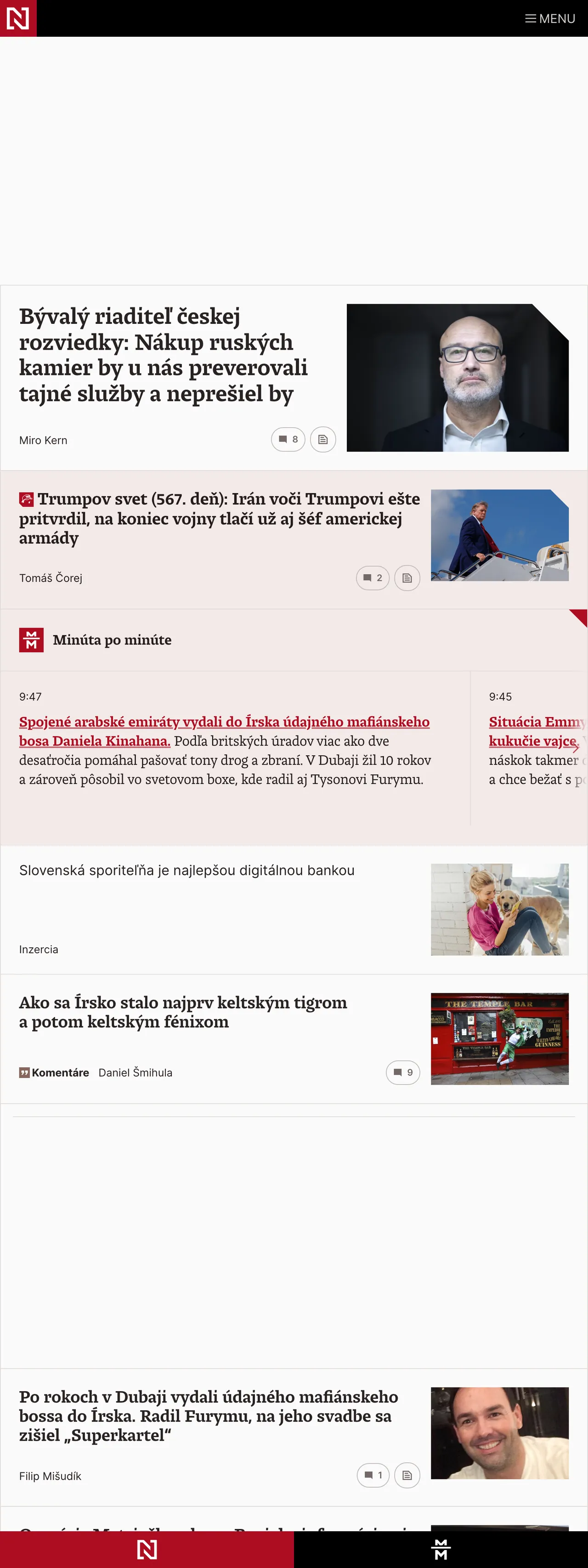 Screenshot of the Denník N front page