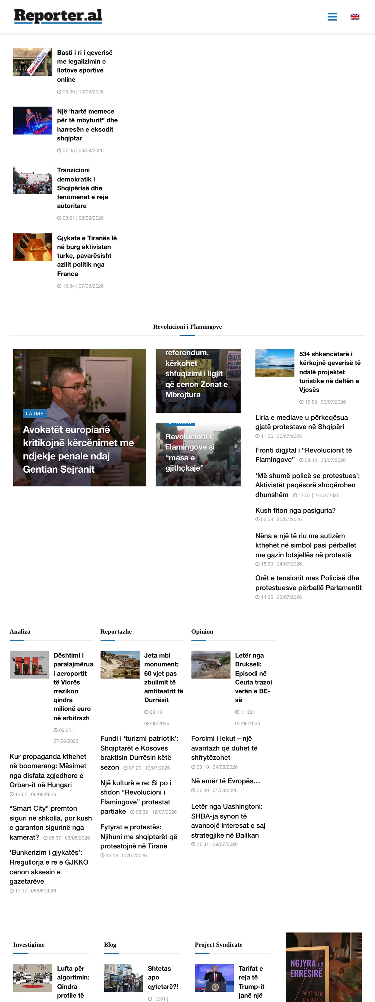 Screenshot of the Reporter.al front page