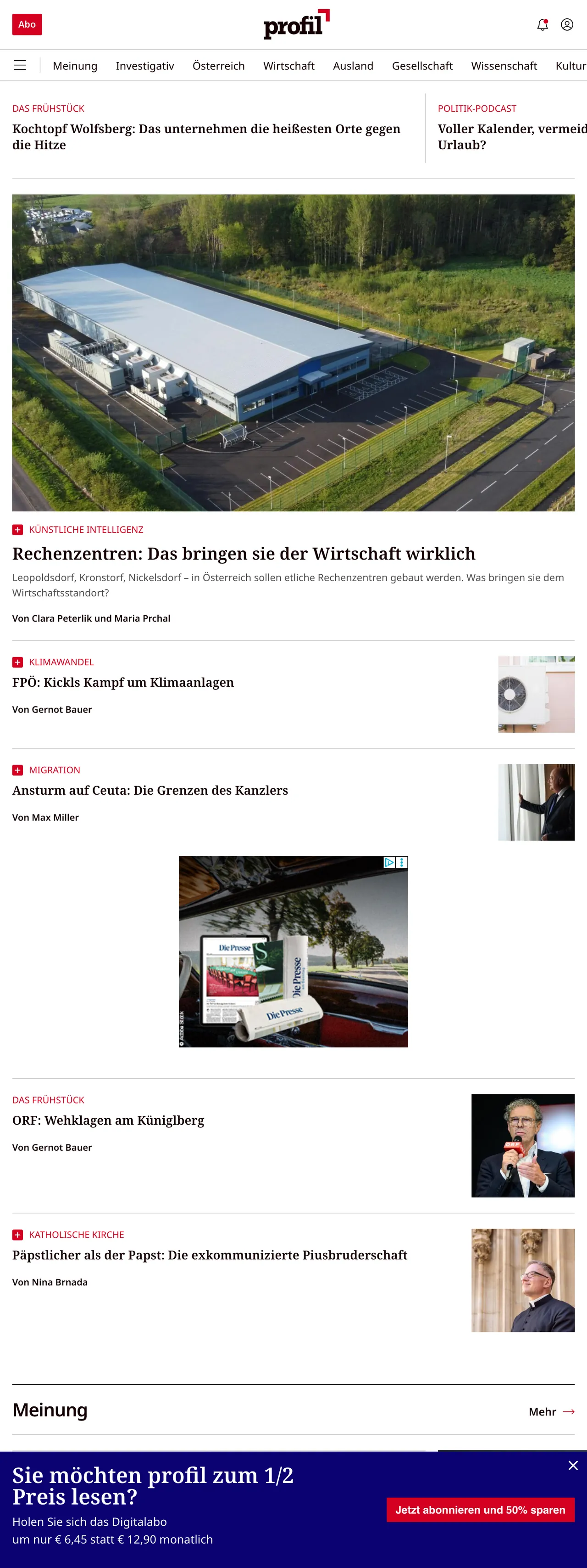 Screenshot of the profil front page
