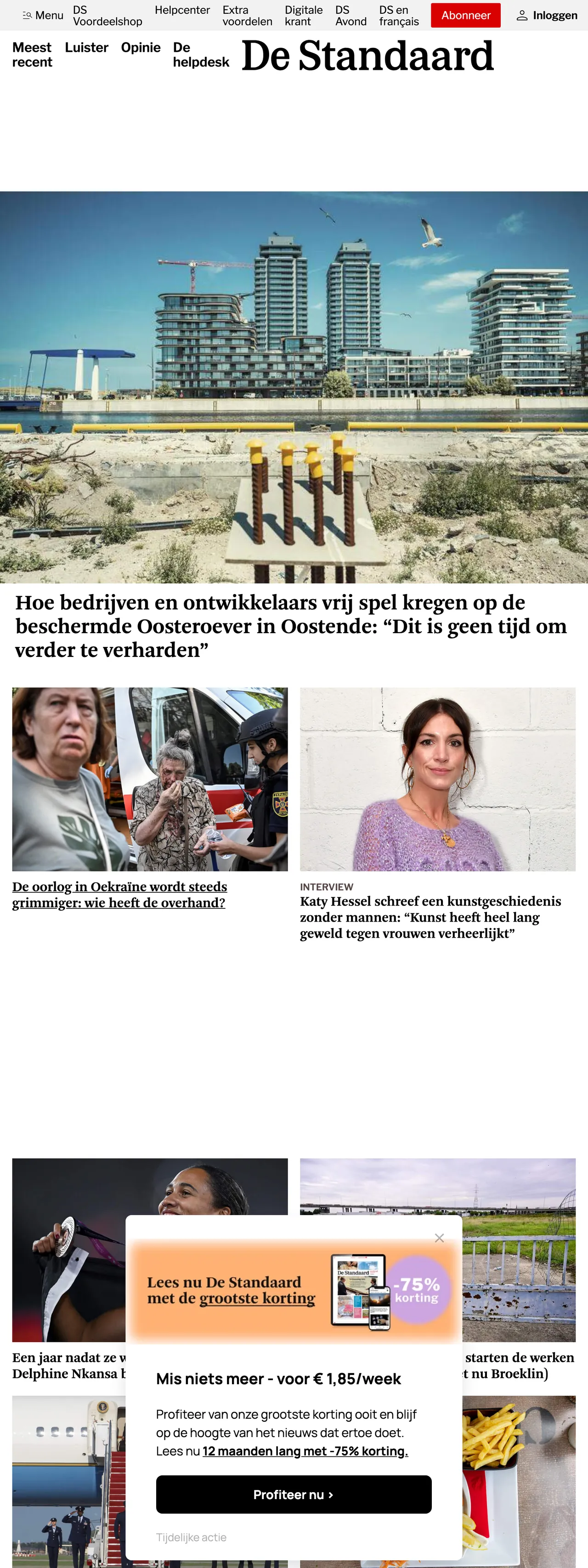 Screenshot of the De Standaard front page