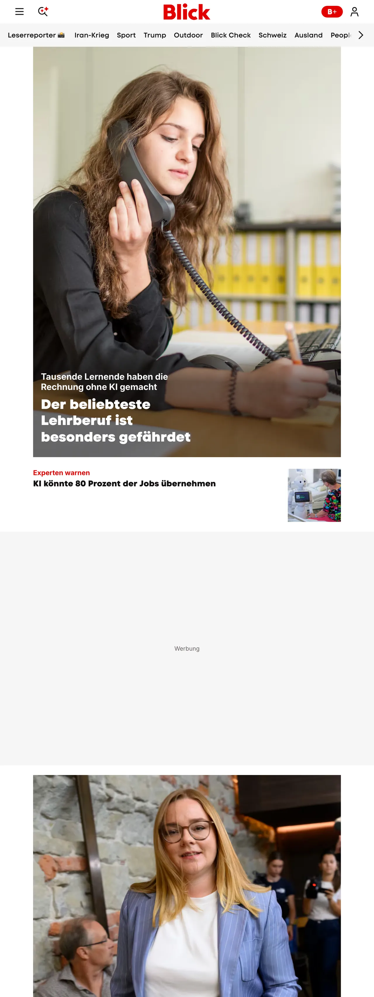 Screenshot of the Blick front page