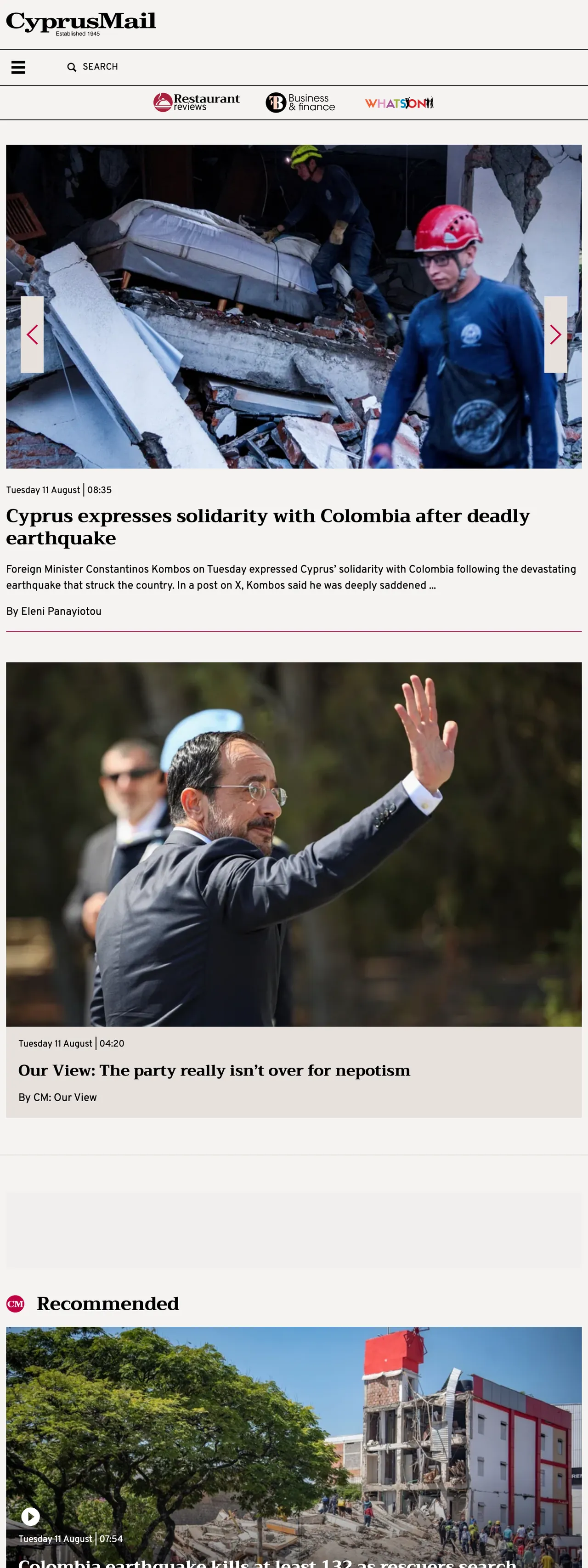 Screenshot of the Cyprus Mail front page