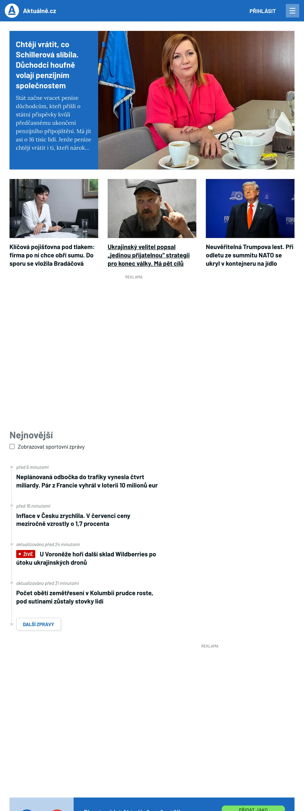 Screenshot of the Aktuálně.cz front page