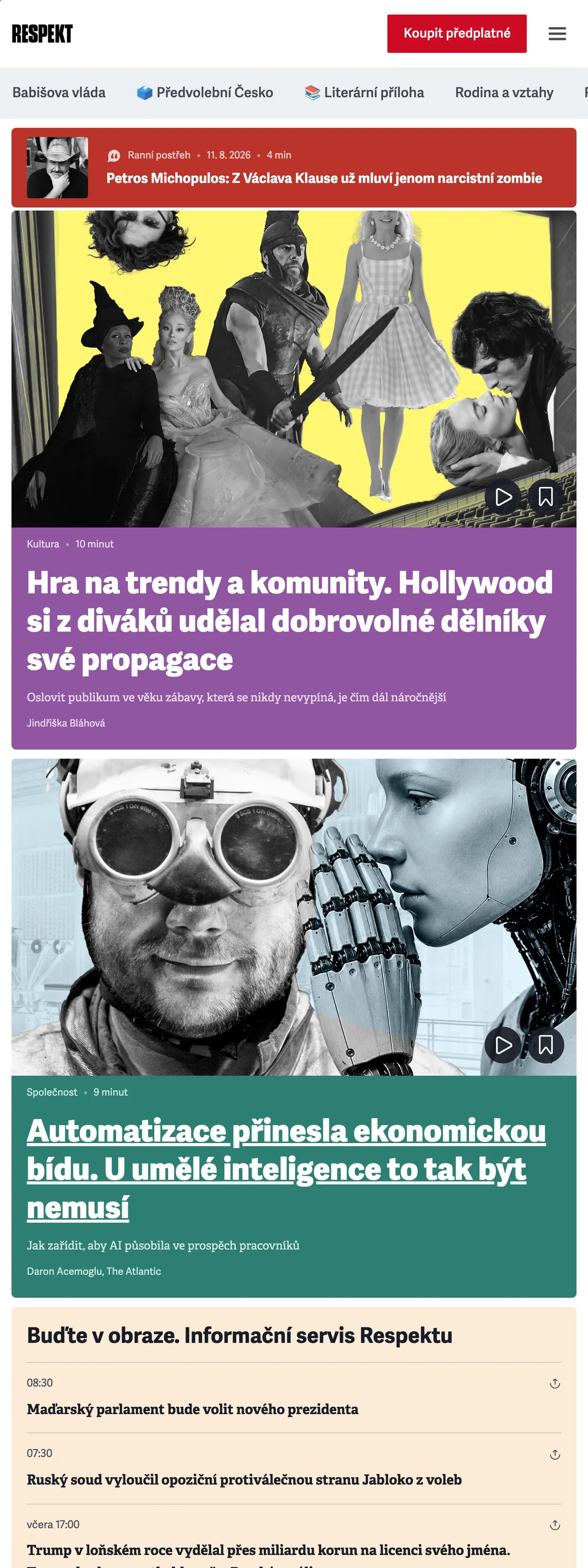 Screenshot of the Respekt front page
