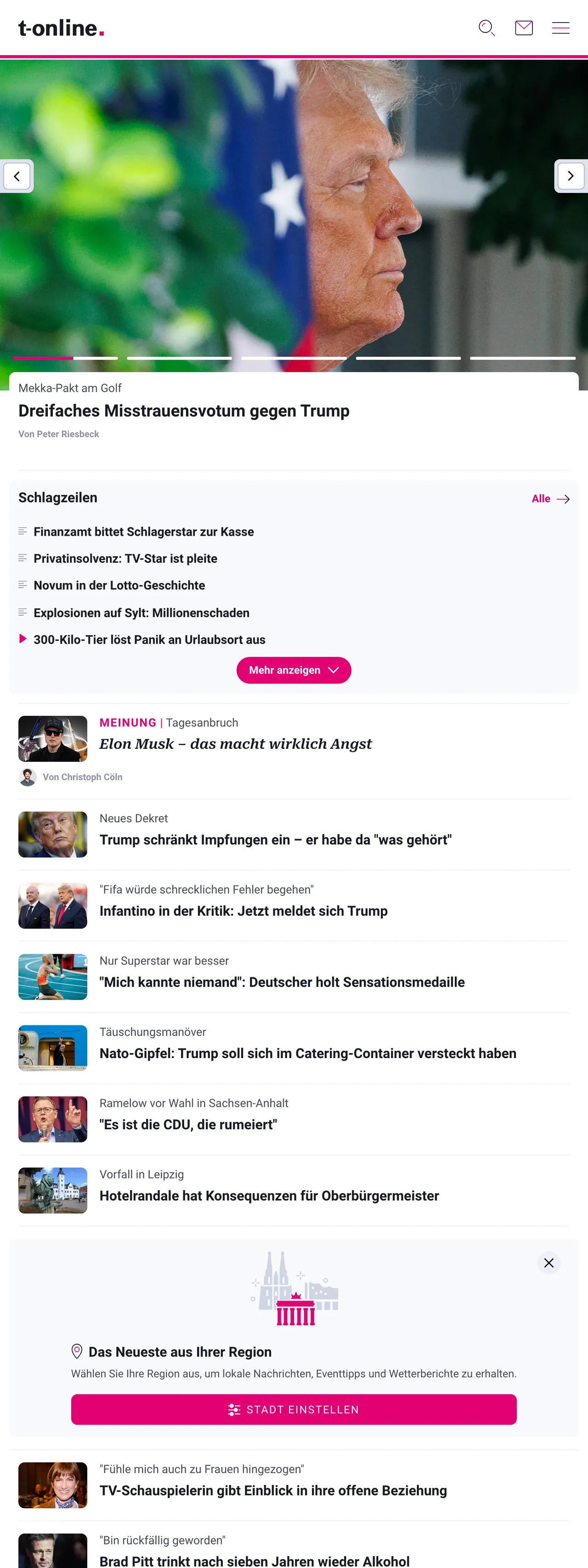 Screenshot of the t-online front page