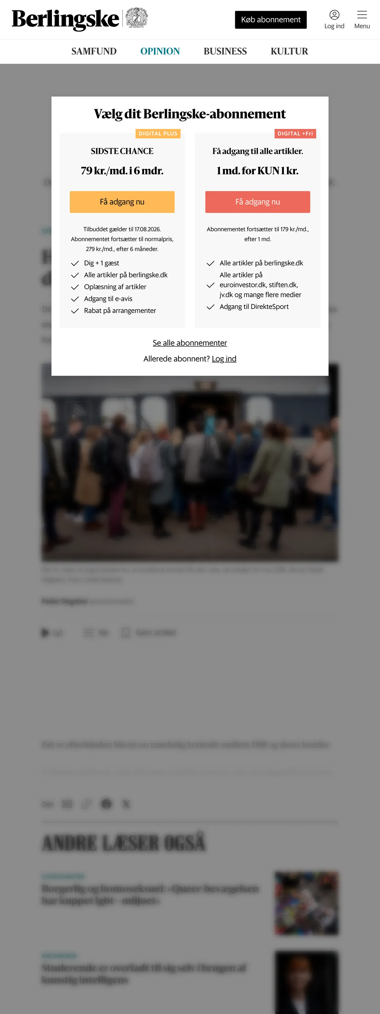 Screenshot of the Berlingske front page