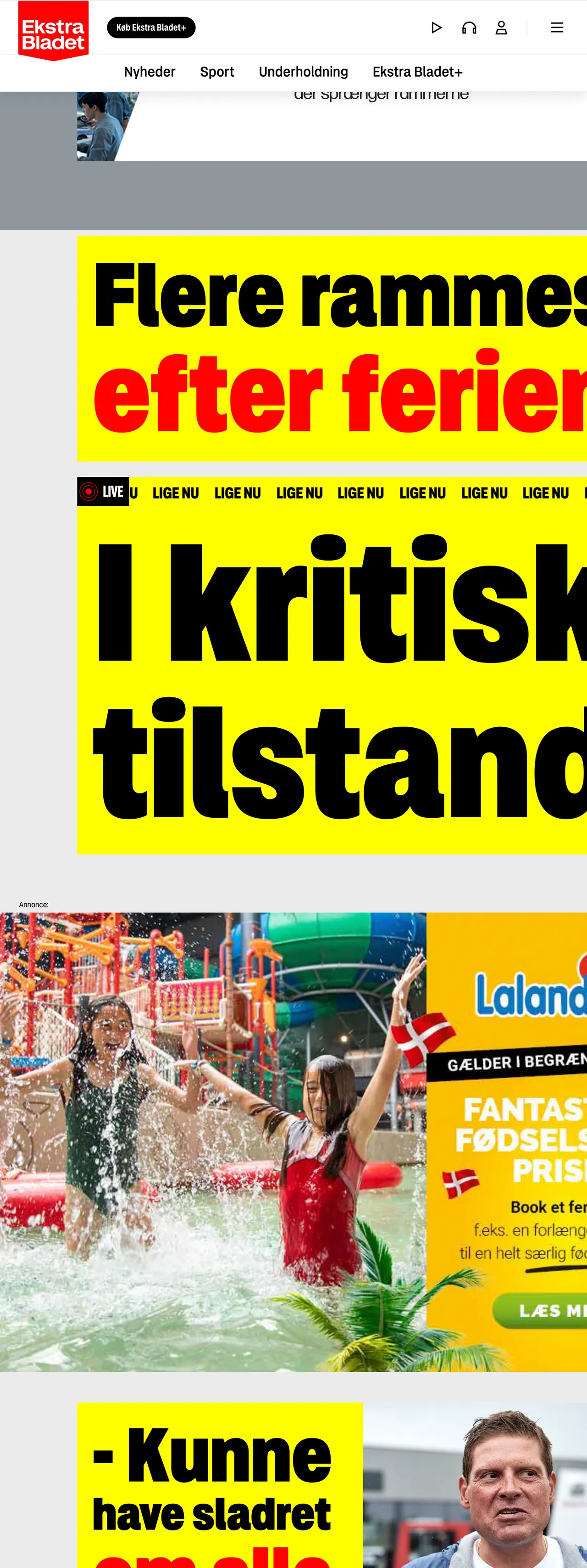 Screenshot of the Ekstra Bladet front page