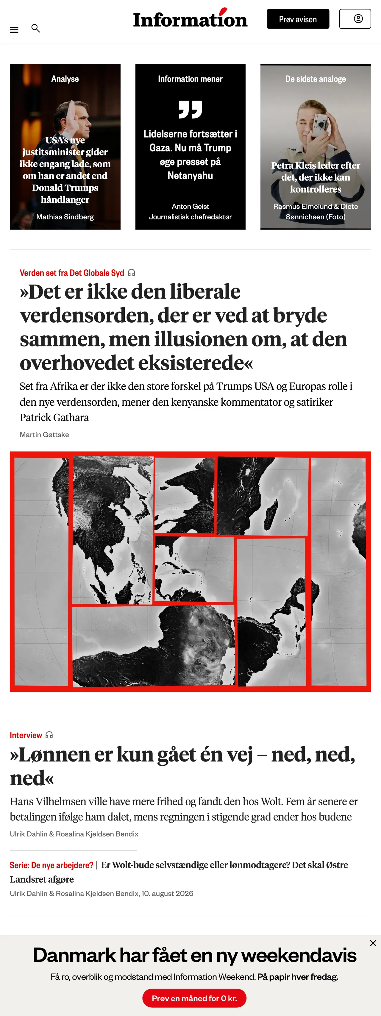 Screenshot of the Information front page