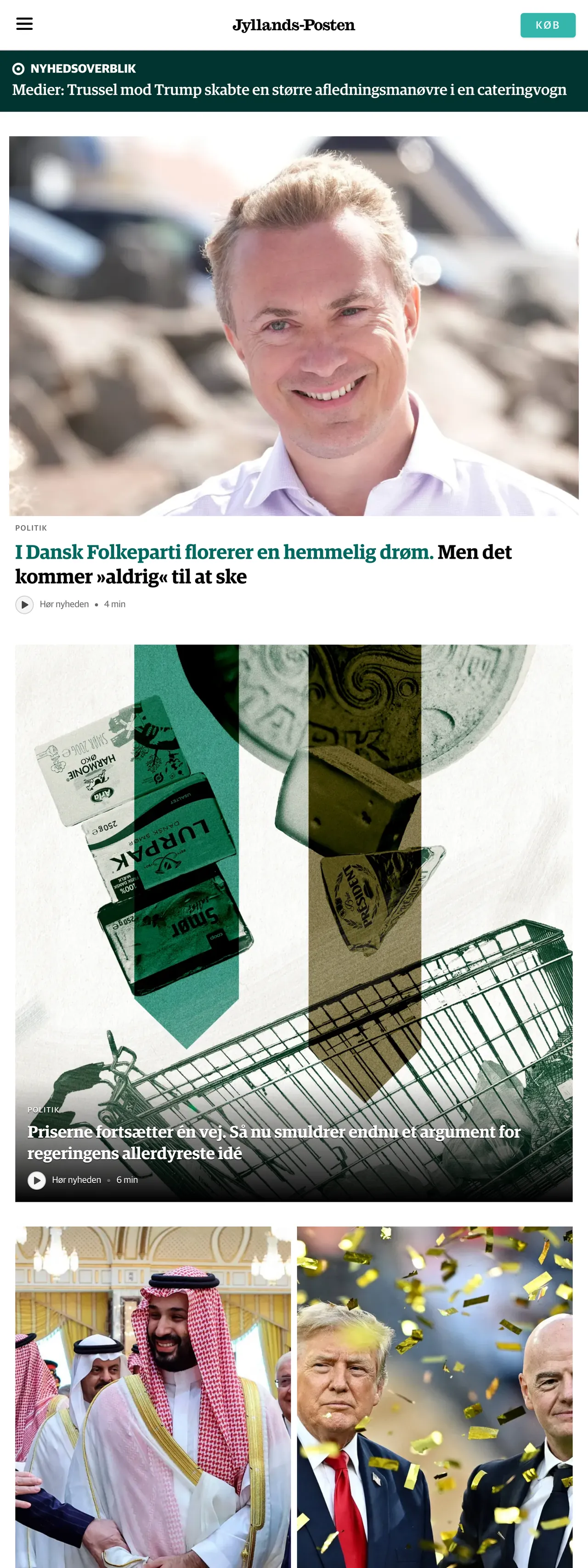 Screenshot of the Jyllands-Posten front page