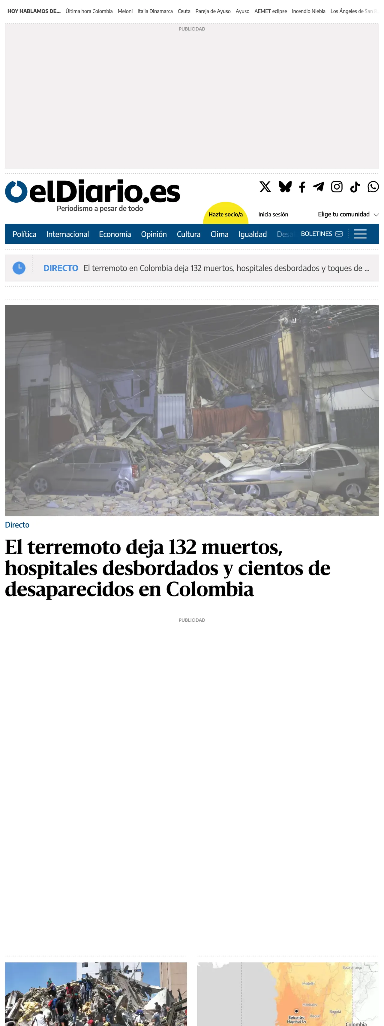 Screenshot of the elDiario.es front page