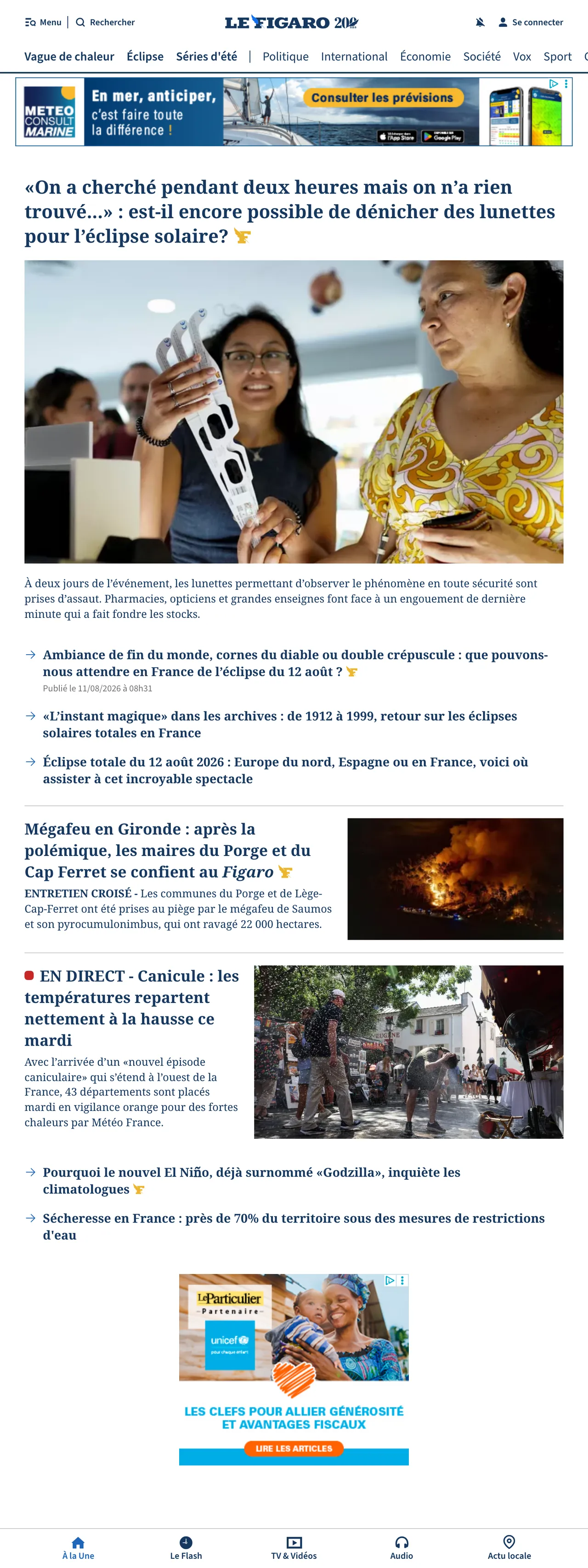 Screenshot of the Le Figaro front page